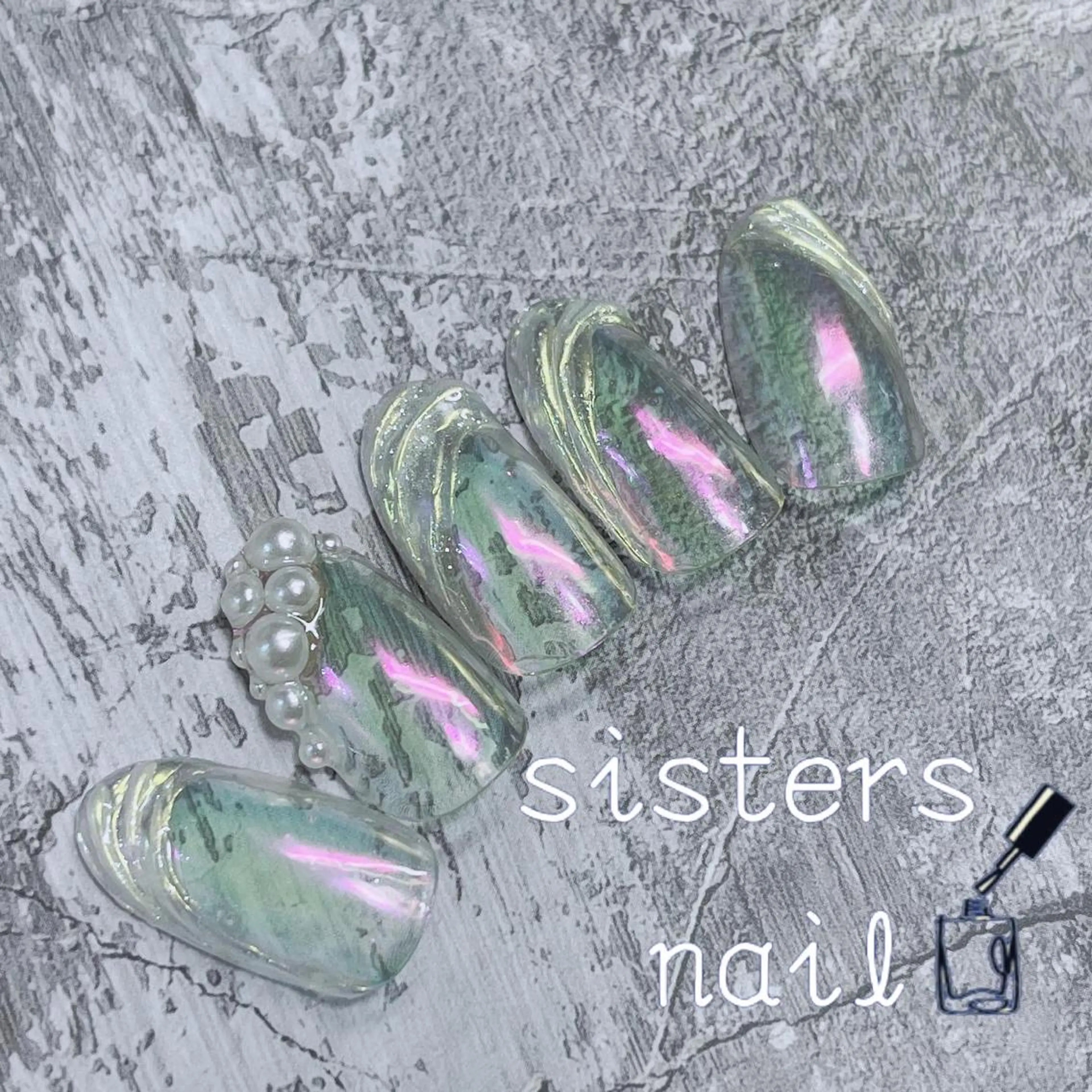 ネイル アートネイル オーロラネイル フレンチネイル 氷ネイル・うるうるネイル ミラーネイル sisters nail.fのネイルデザイン
