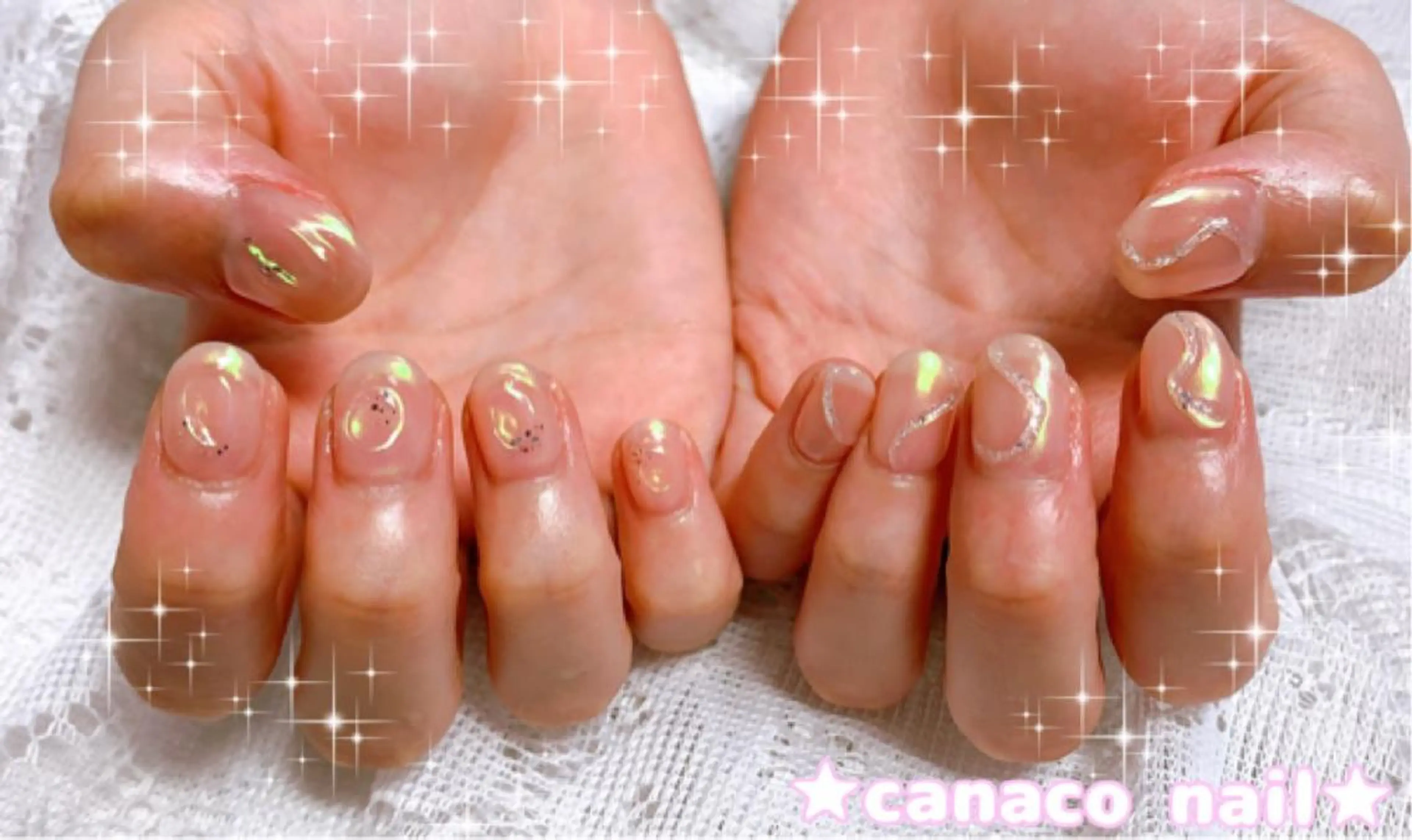 ネイル アートネイル オーロラネイル ジェルネイル ミラーネイル パラジェル ハンドネイル ハンドケア ベテランネイル cnc  nailのネイルデザイン