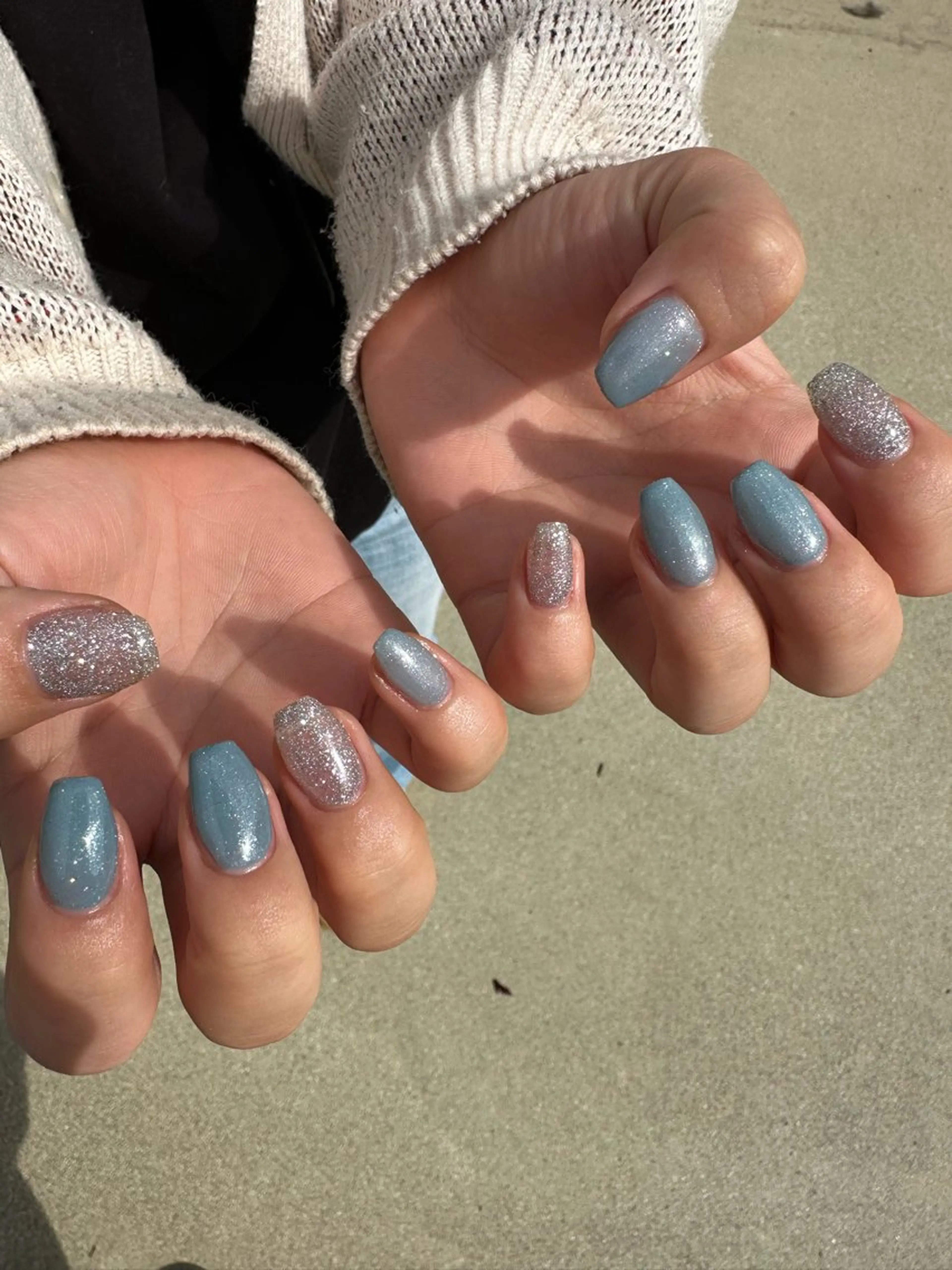 ネイル 水色 ハンドネイル Sawa ︎︎𓂃⟡.·のネイルデザイン