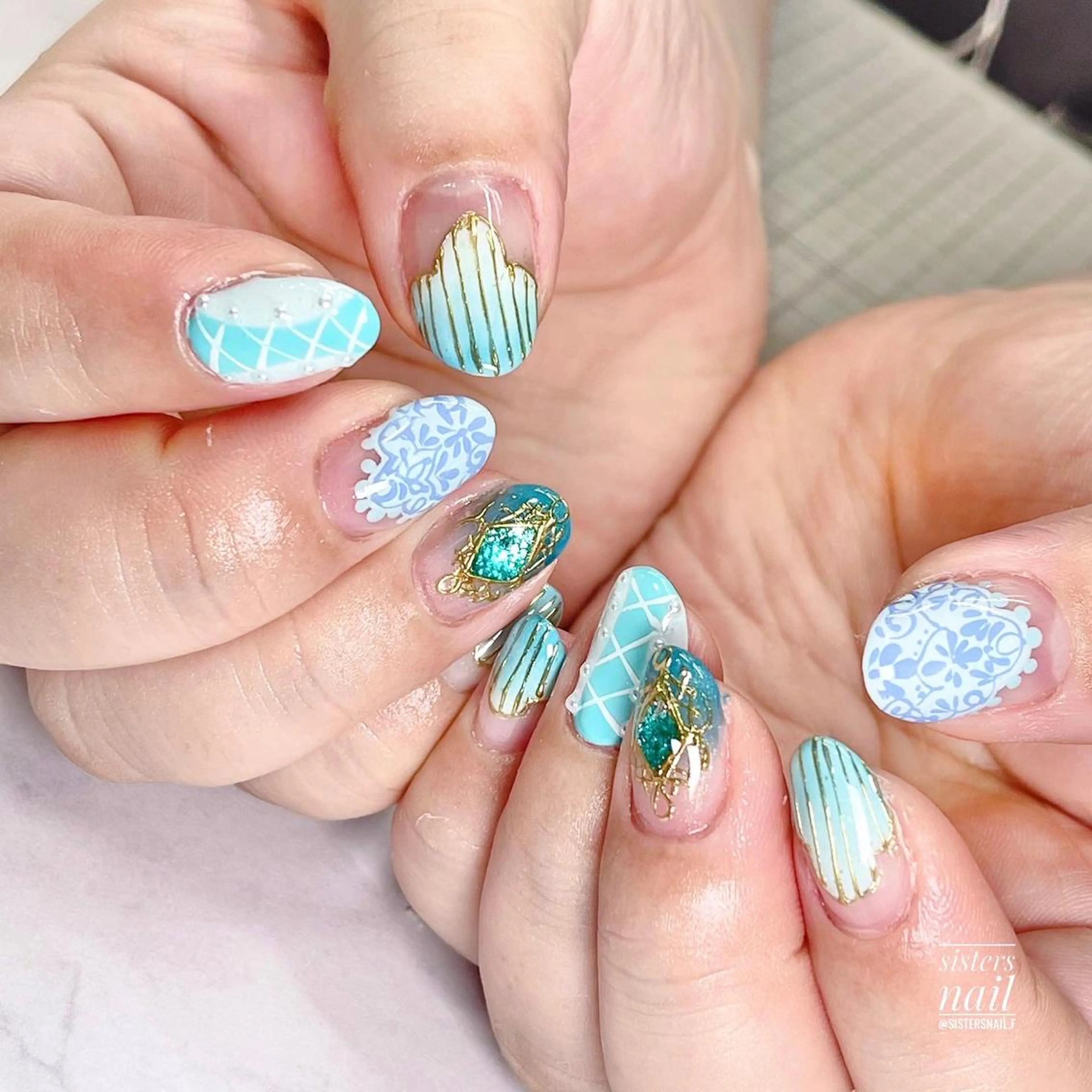 ネイル アートネイル ブルー 夏ネイル sisters nail.fのネイルデザイン