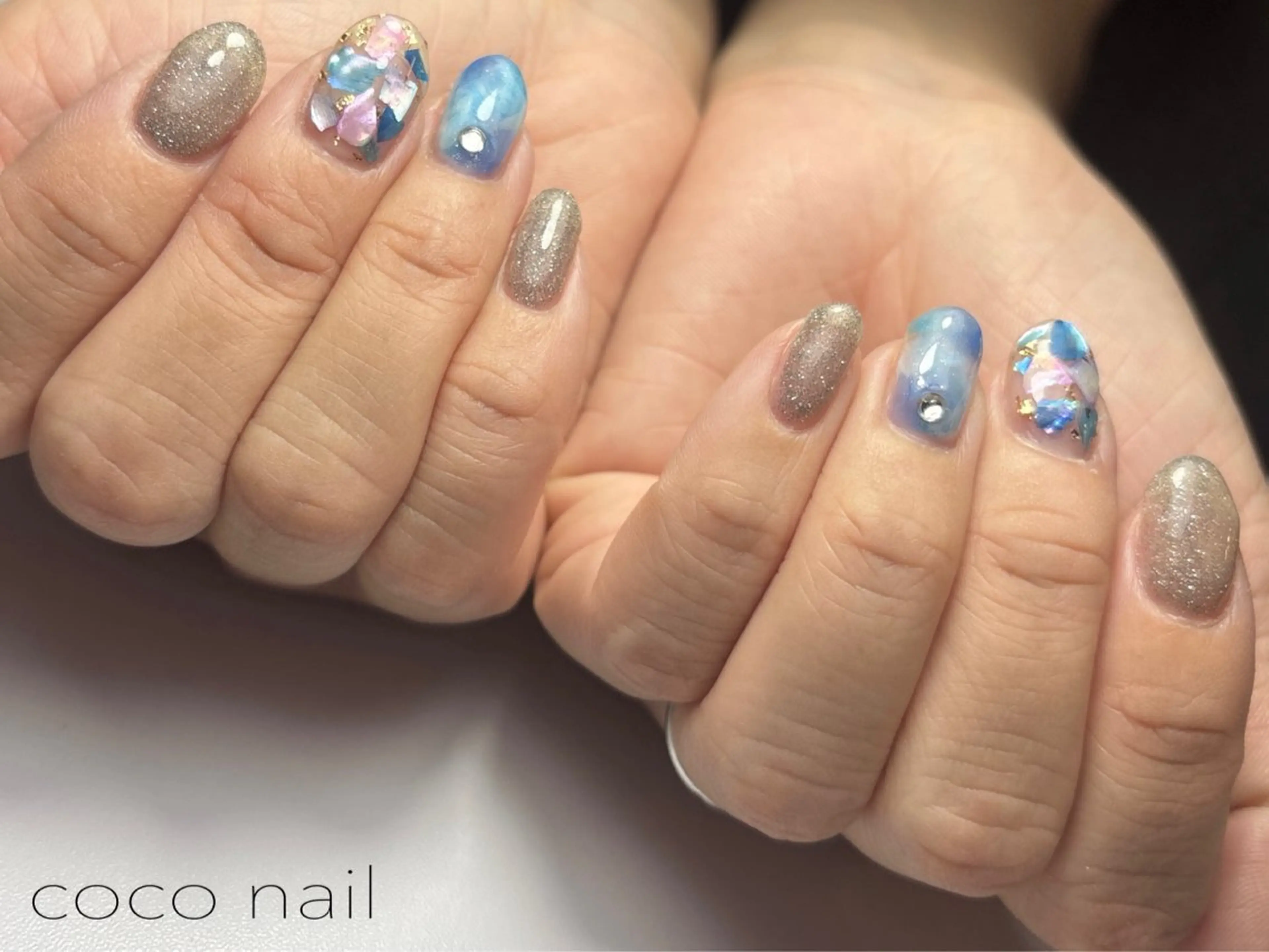 ネイル ブルー ピンク coconail kanaのネイルデザイン