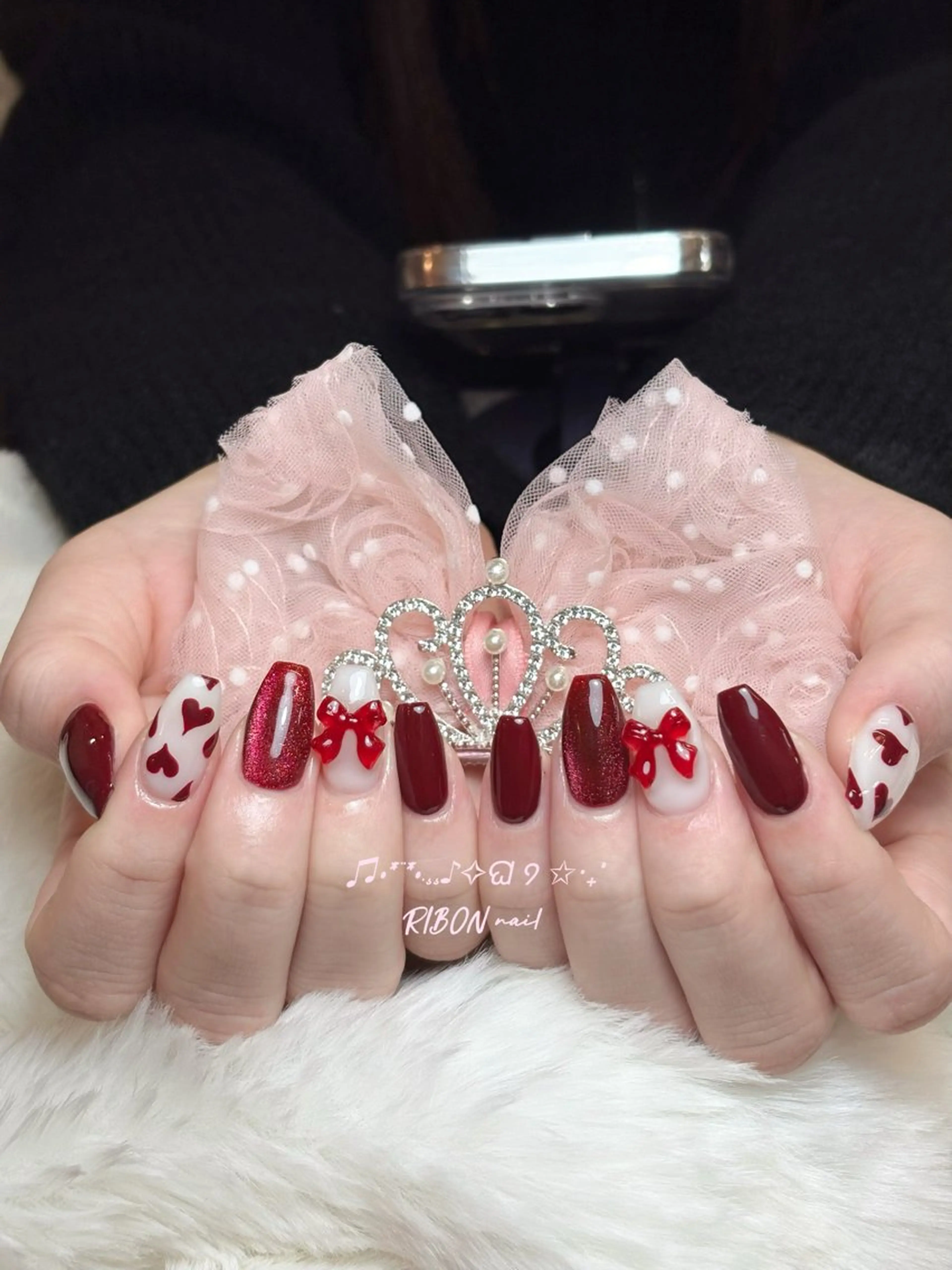 ネイル アートネイル 成人式 長さ出し キラキラネイル ロングネイル ハンドネイル RIBON nail salonのネイルデザイン