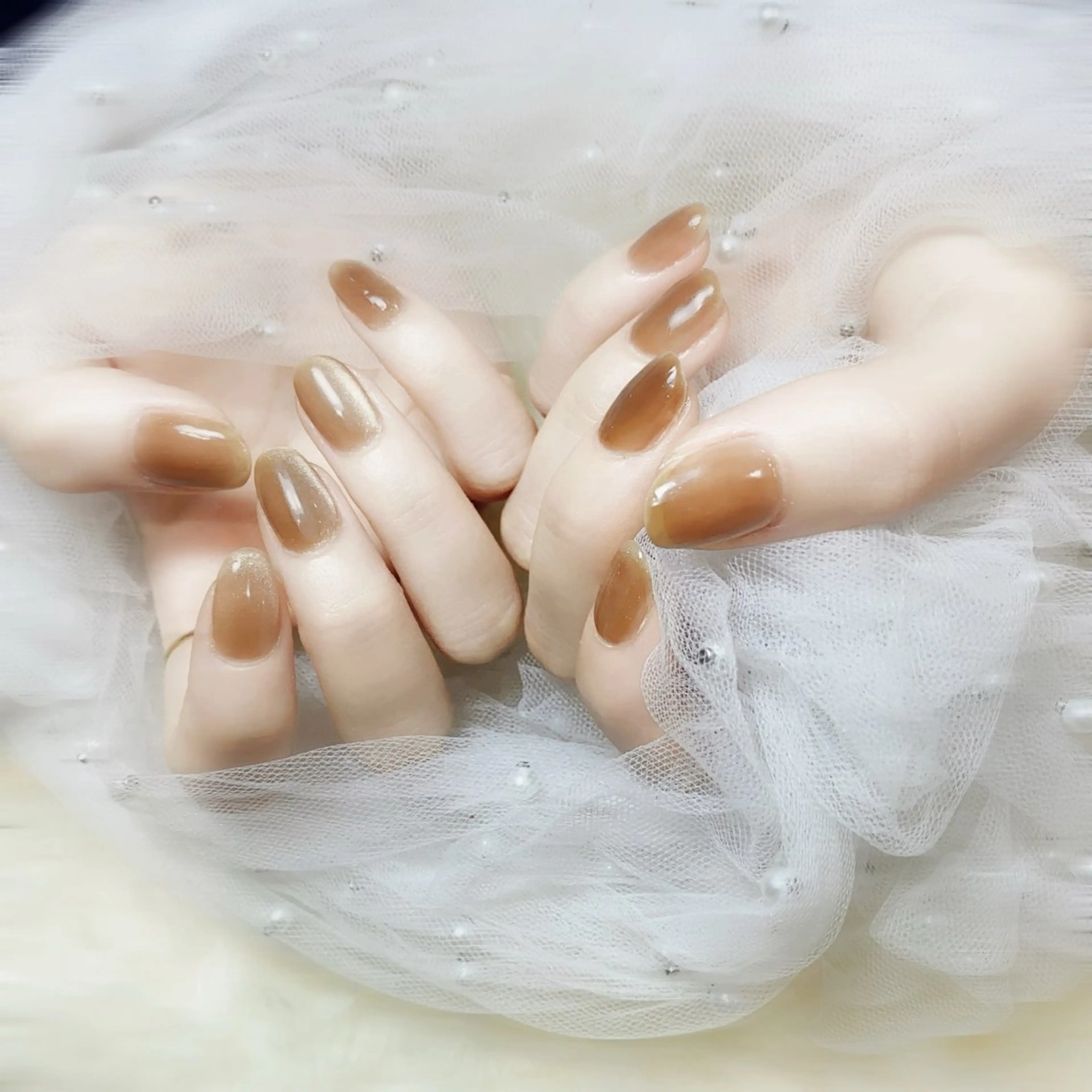 ネイル アートネイル フラッシュネイル フレンチネイル ジェルネイル ガラスフレンチ M2 BEAUTY アユミのネイルデザイン