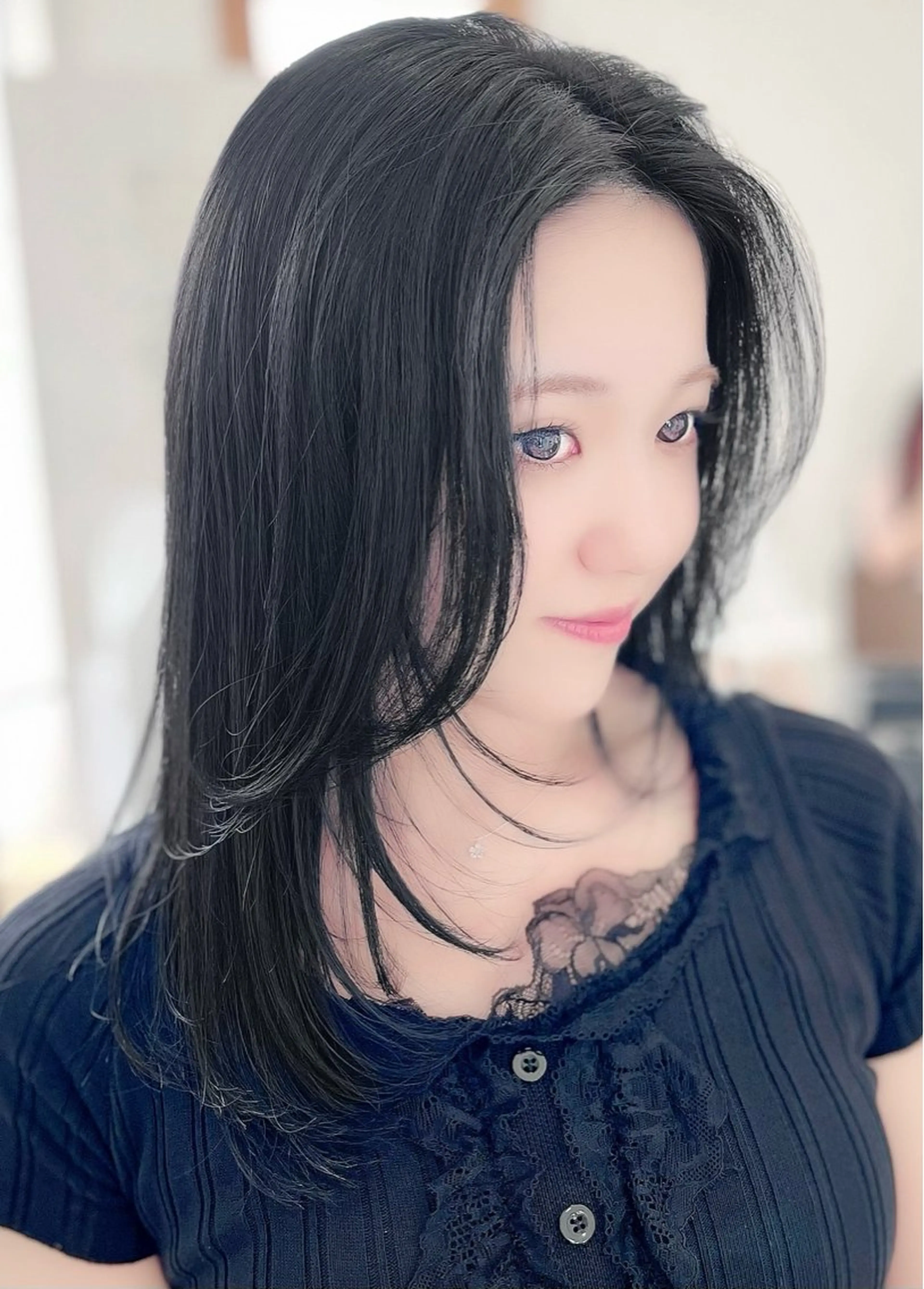 ロング カラー 黒髪 顔まわりレイヤー 髪質改善 韓国風ヘア レイヤーカット 直樹専用髪質改善 東加古川アーティブのヘアスタイル