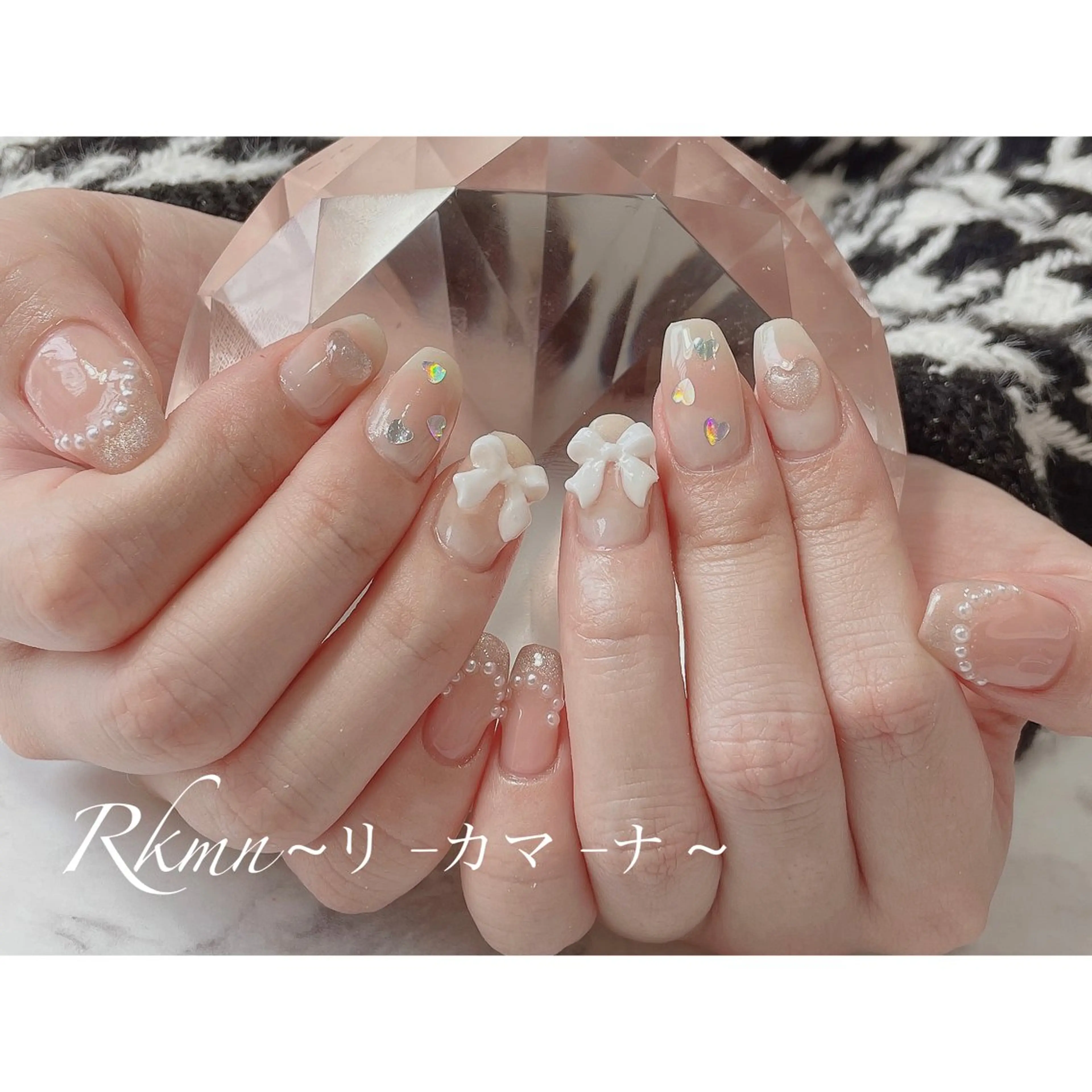 ネイル アートネイル チークネイル ハート リボン 春ネイル ハンドネイル フットネイル ハンドケア Rkmn ~リ-カマ-ナ~のネイルデザイン