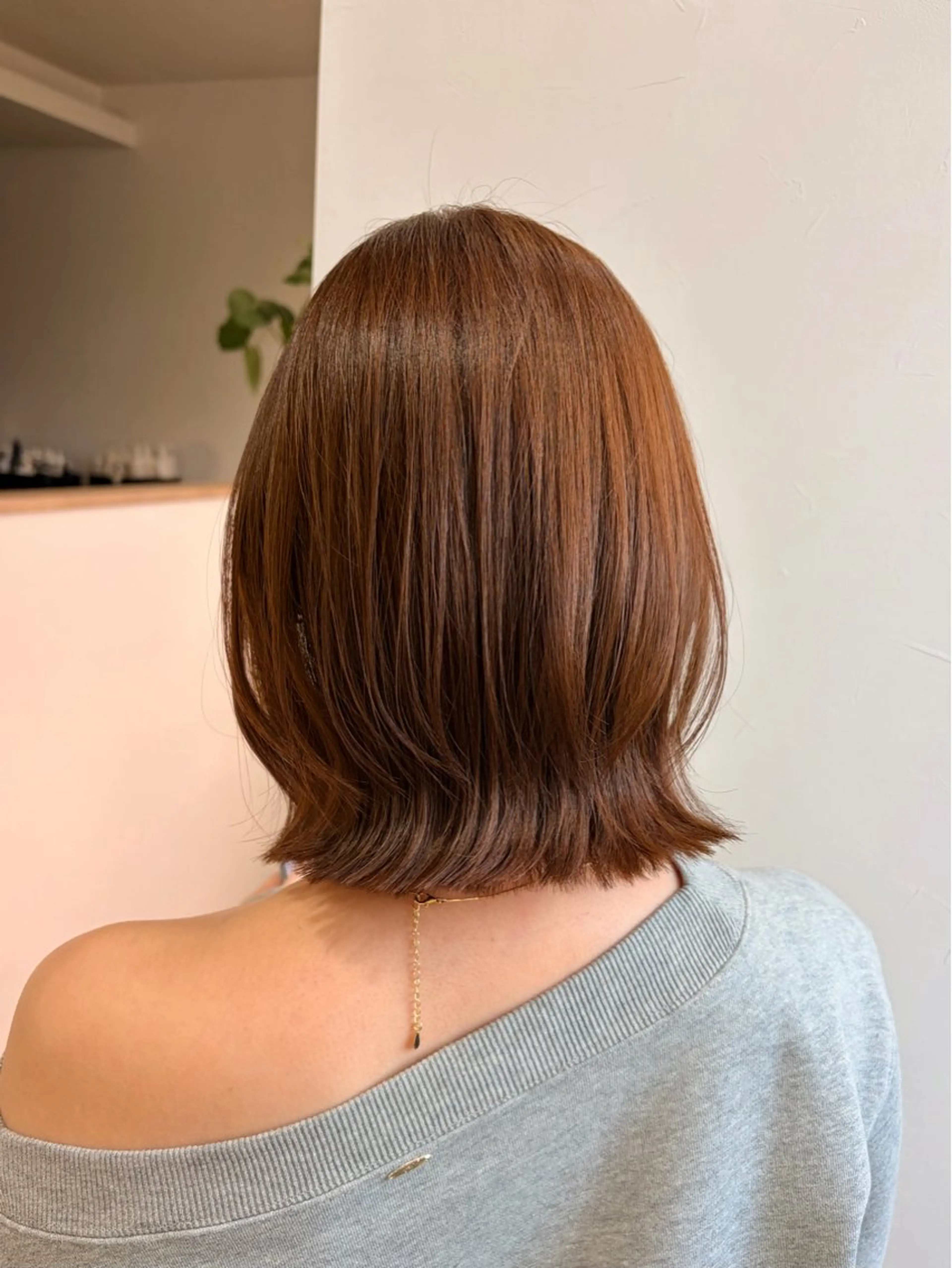 ミディアム カラー ボブレイヤー ブラウンカラー ボブ くびれヘア レイヤーカット カット ヘアカラー トリートメント Rangali nanamiのヘアスタイル