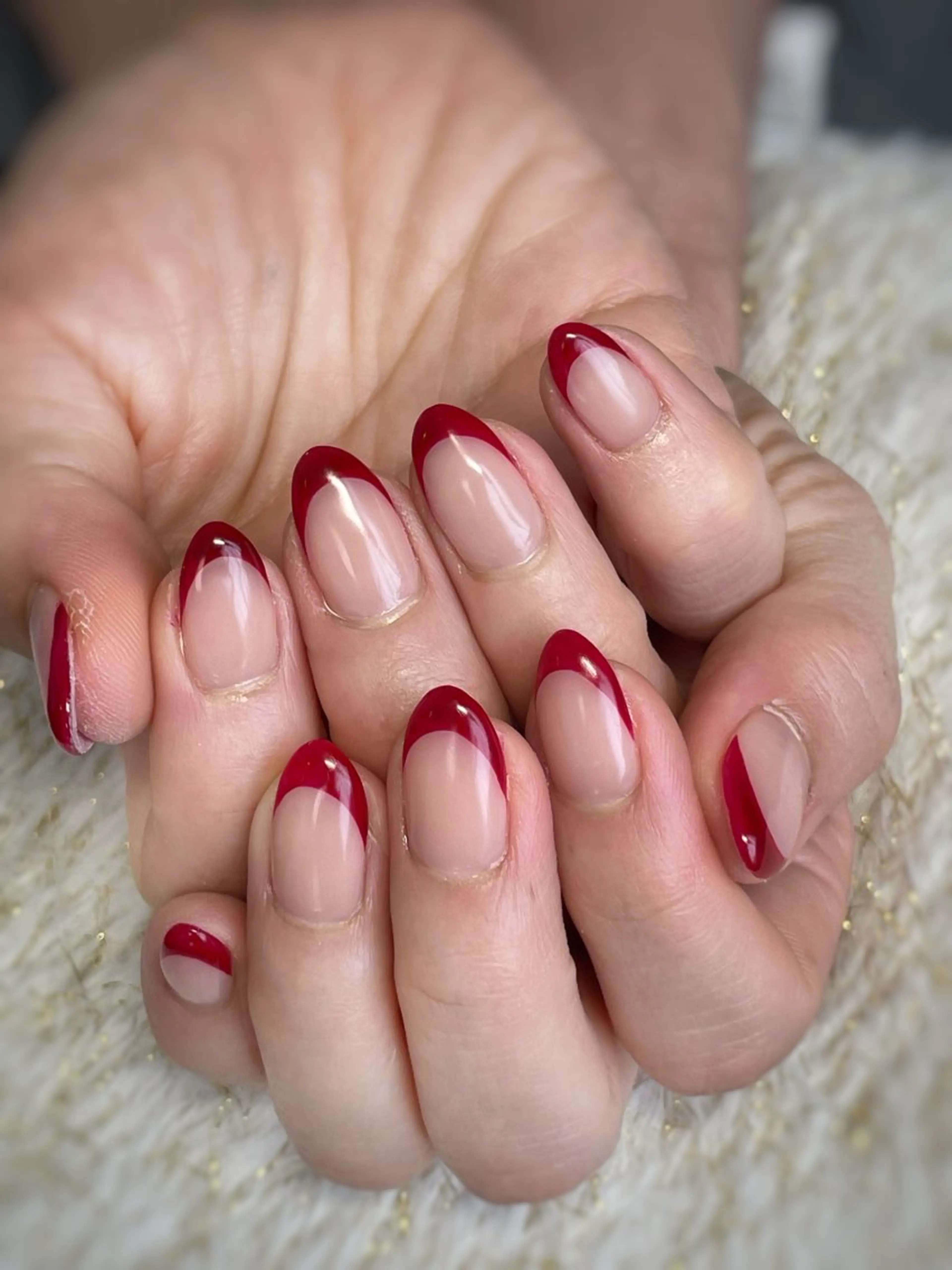 ネイル フレンチネイル 赤色 シンプルネイル ハンドネイル nail ayacaのネイルデザイン