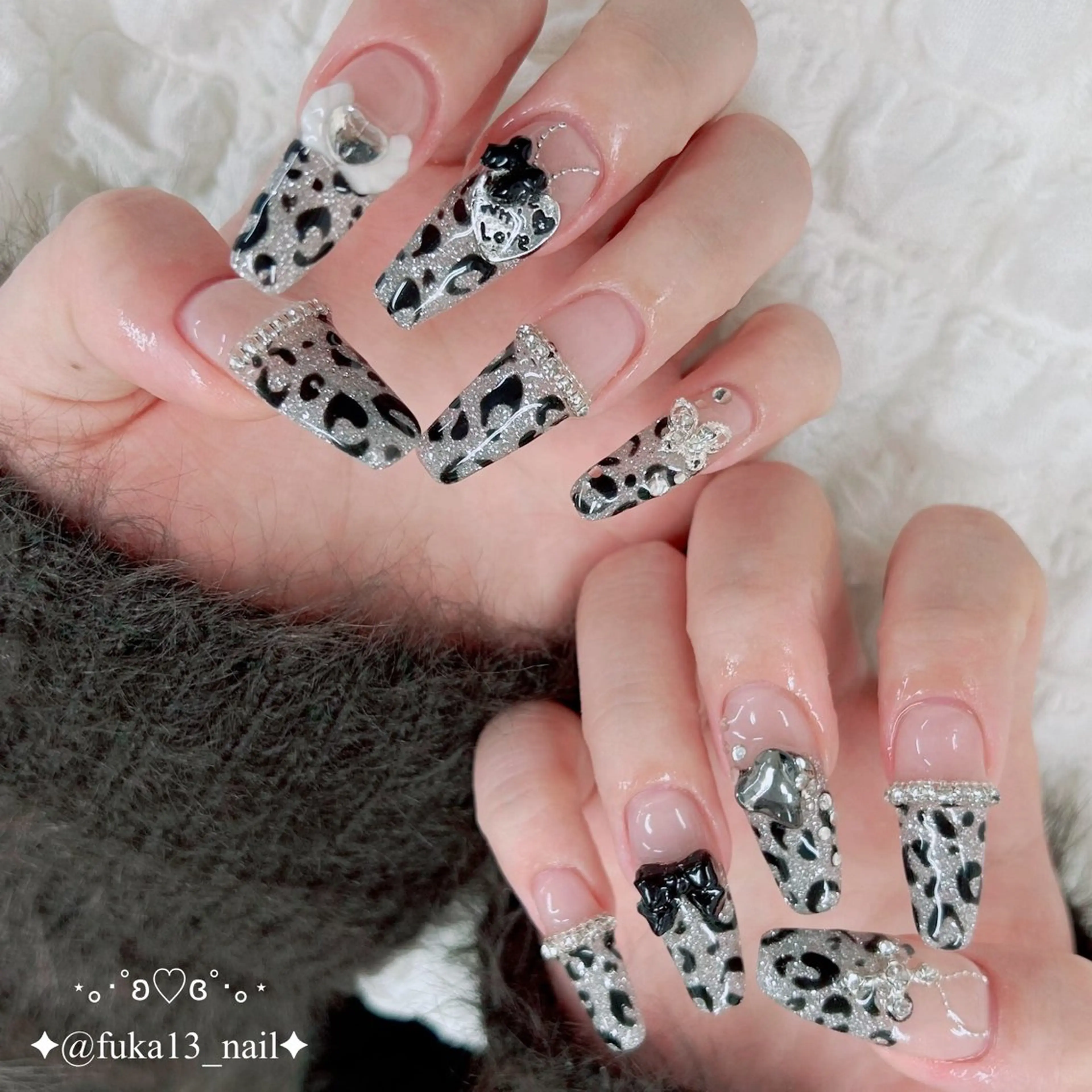 ネイル アニマル柄 フラッシュネイル フレンチネイル ハート スカルプネイル ハンドネイル Nail♡Fuka. /4月予約受付中のネイルデザイン