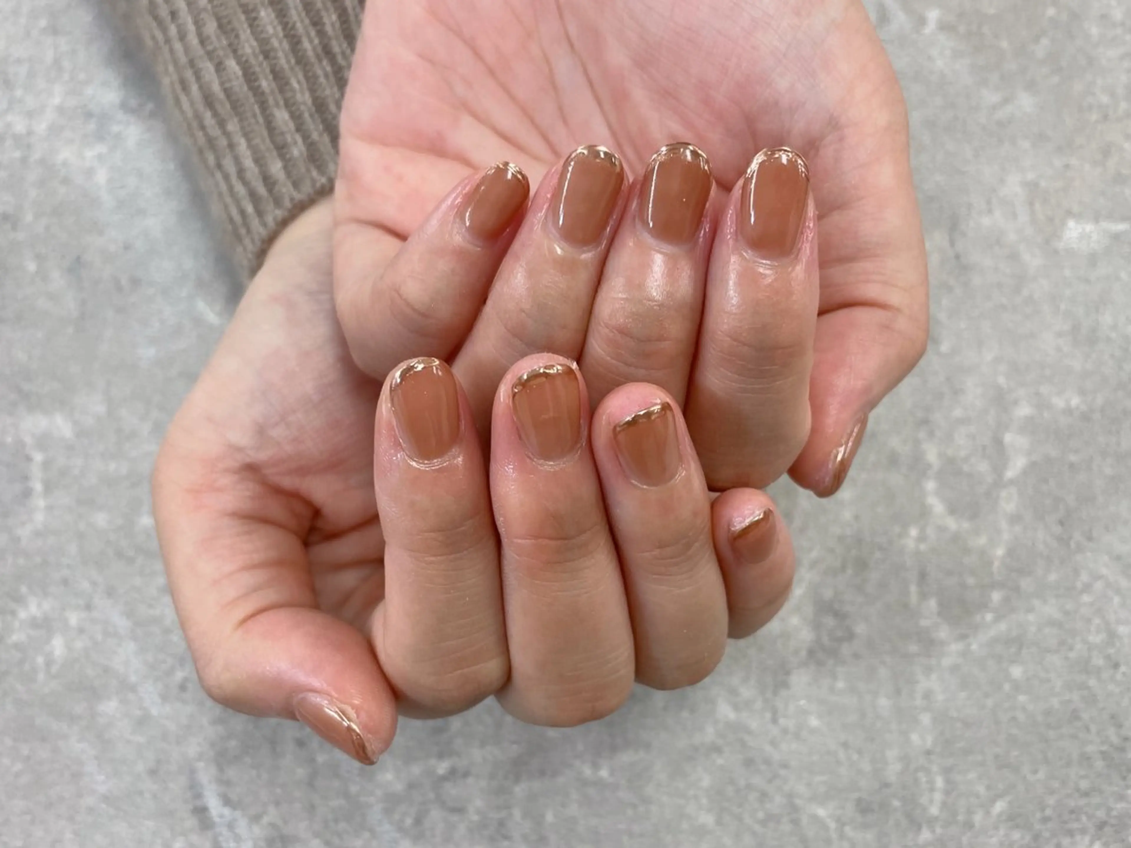 ネイル ブラウン フレンチネイル ミラーネイル foglia❁. ⌇imamuraのネイルデザイン