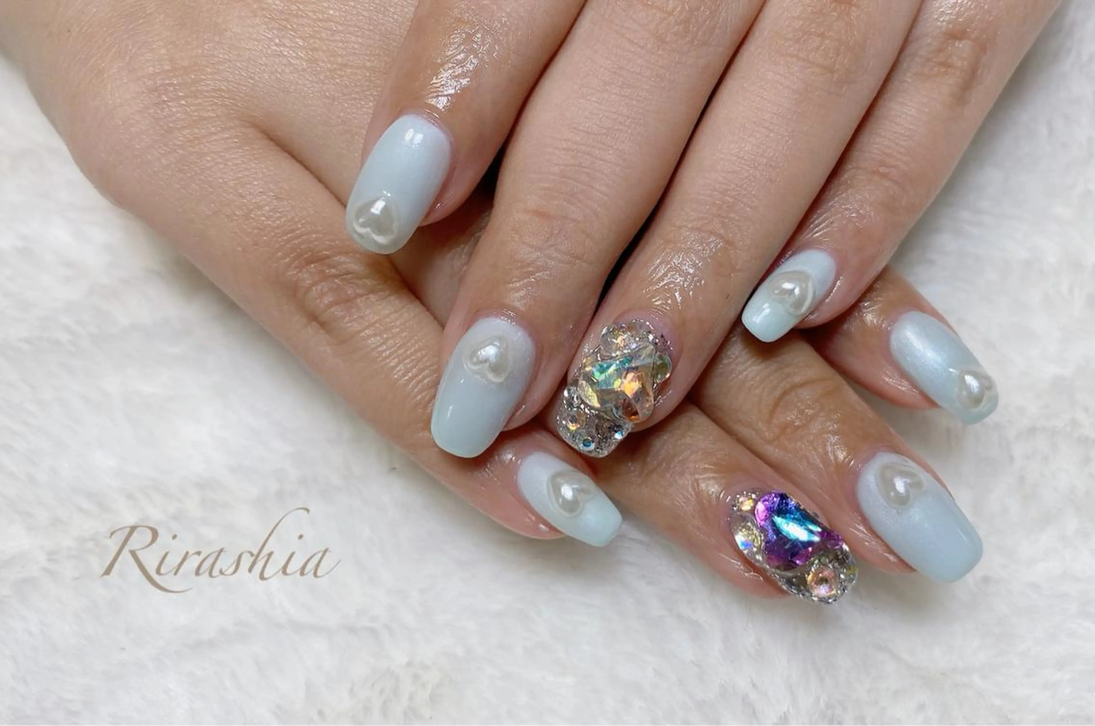 ネイル クリアネイル フラワーネイル ハート ラメ(グリッター) リボン ハンドスパ｜ネイル Rirashaのネイルデザイン