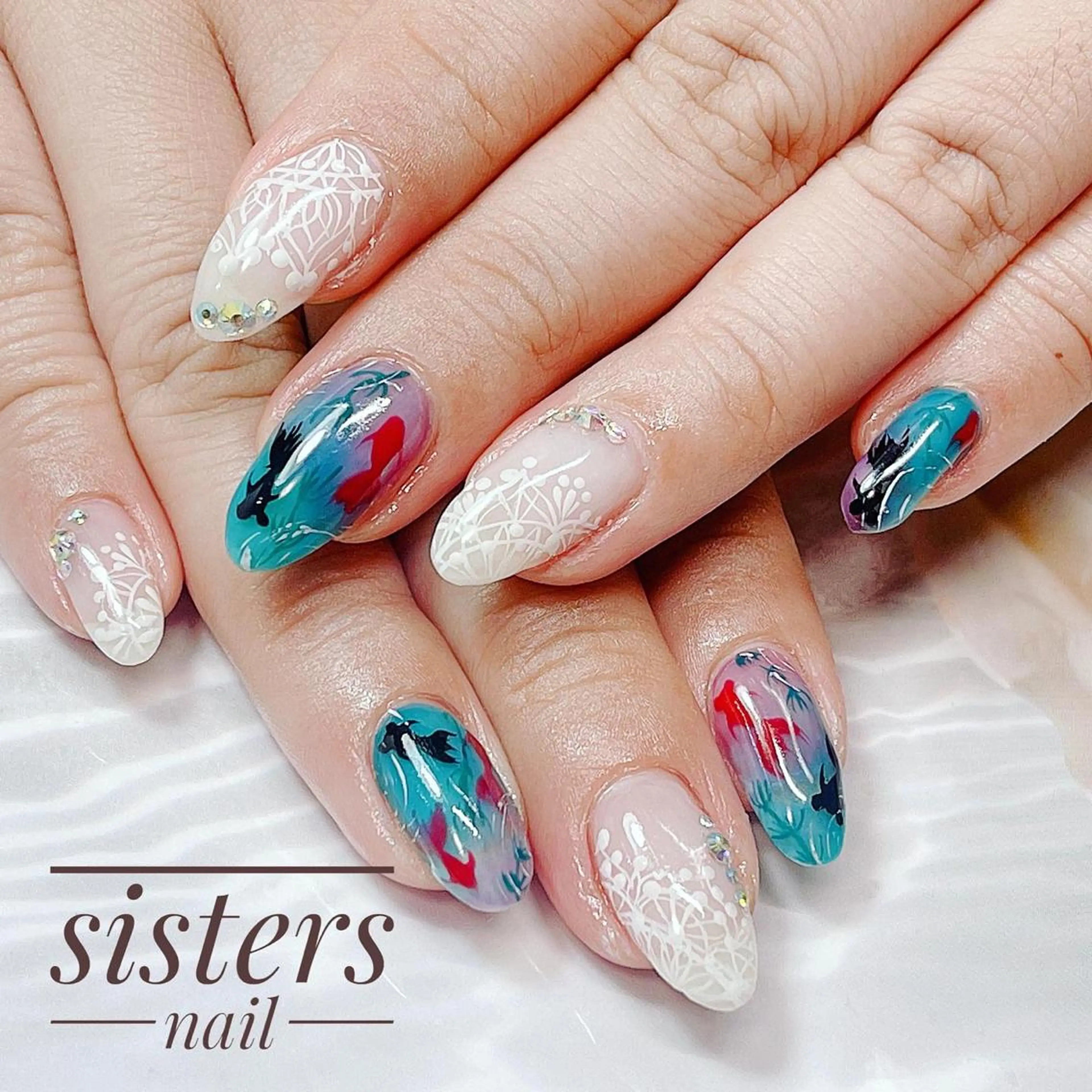 ネイル アートネイル レース ニュアンスネイル 夏ネイル sisters nail.fのネイルデザイン