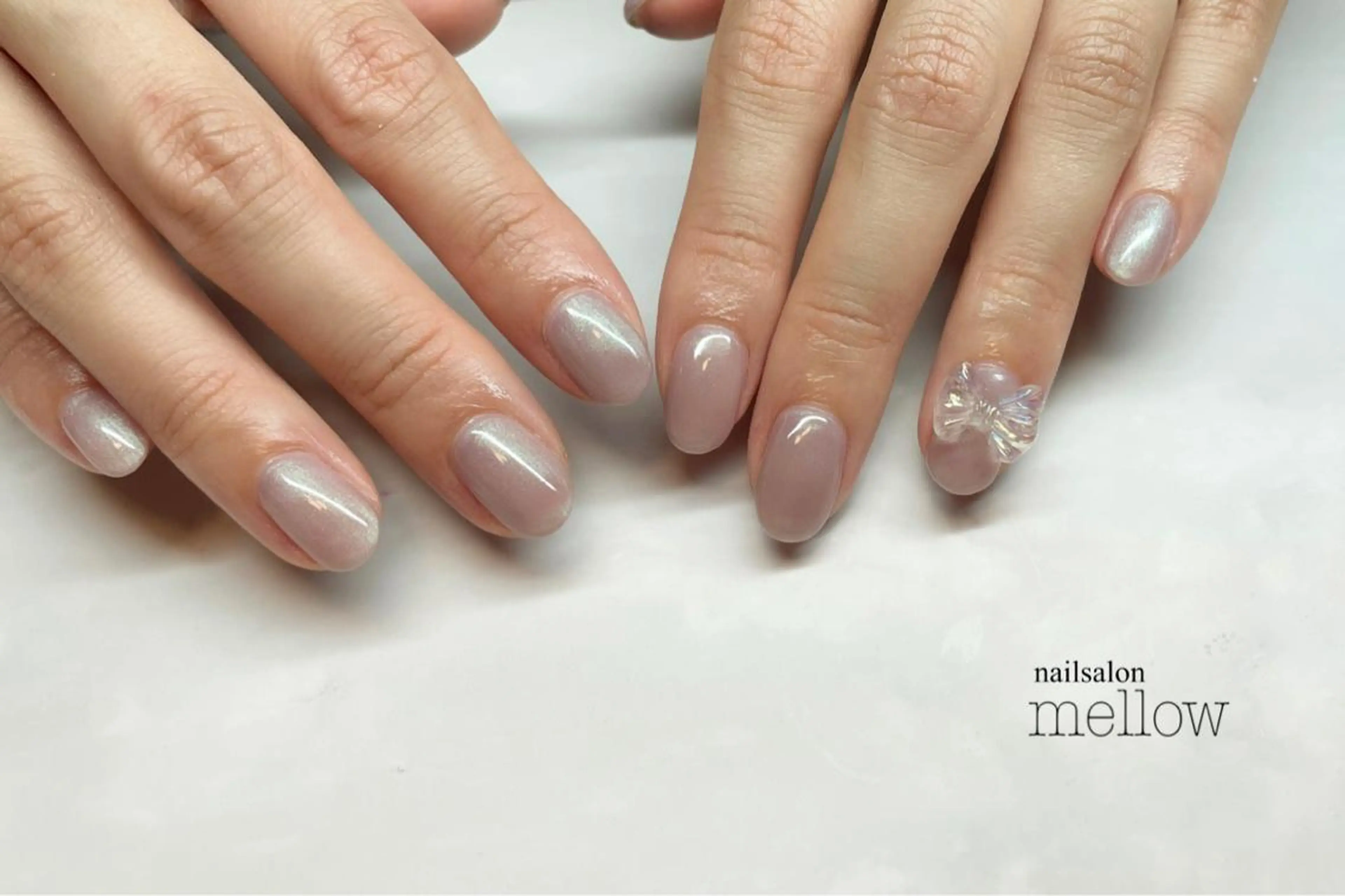 ネイル オーロラネイル パープル リボン 大山 浩美のネイルデザイン