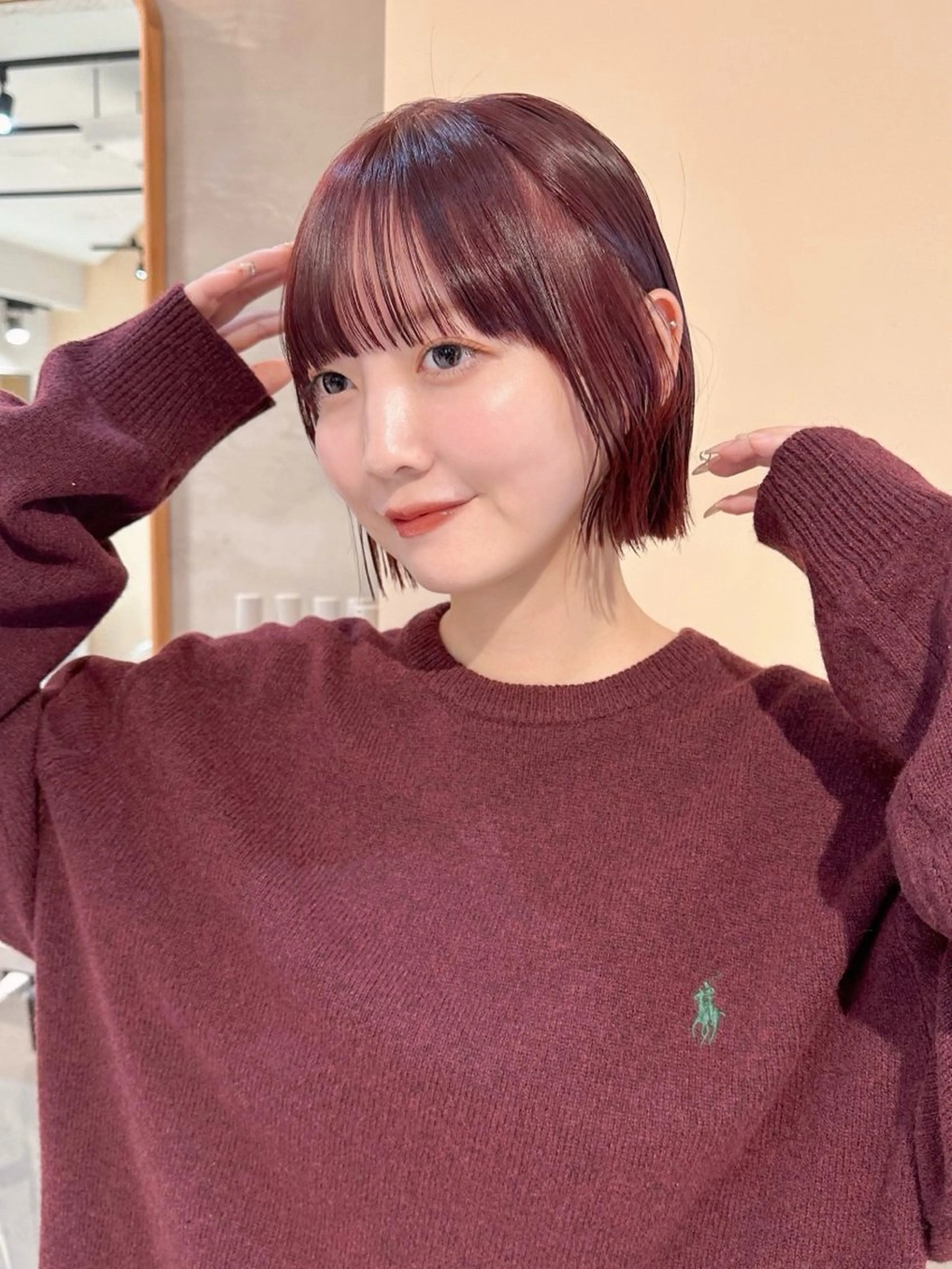 【🌙大人可愛い】カット＋明るめ濃いめチェリーレッド＋艶ケアトリートメントの写真