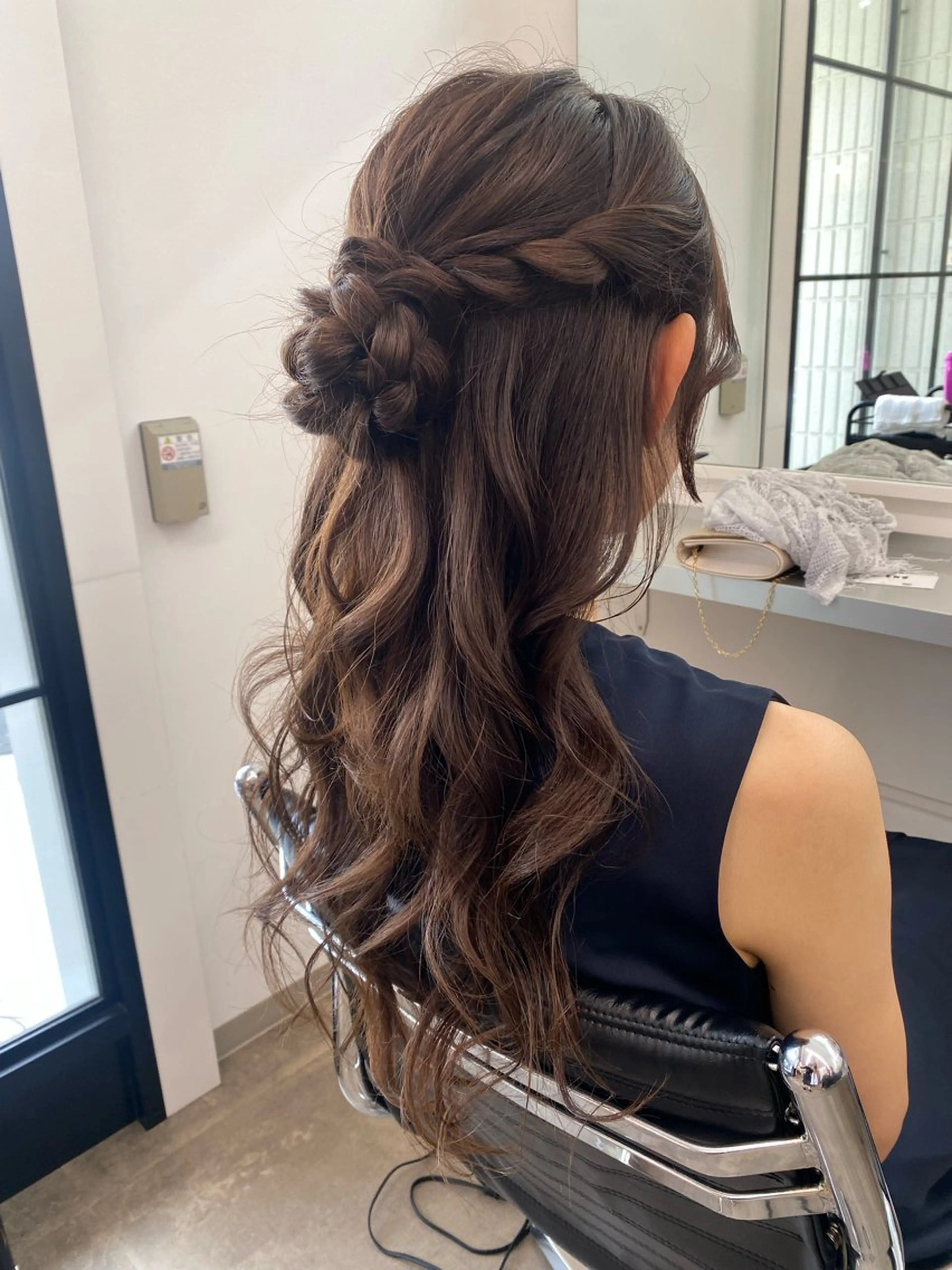 ロング ヘアアレンジ ハーフアップ お団子ヘア 結婚式・ブライダル ヘアセット ENV船橋 櫻井ちののヘアスタイル