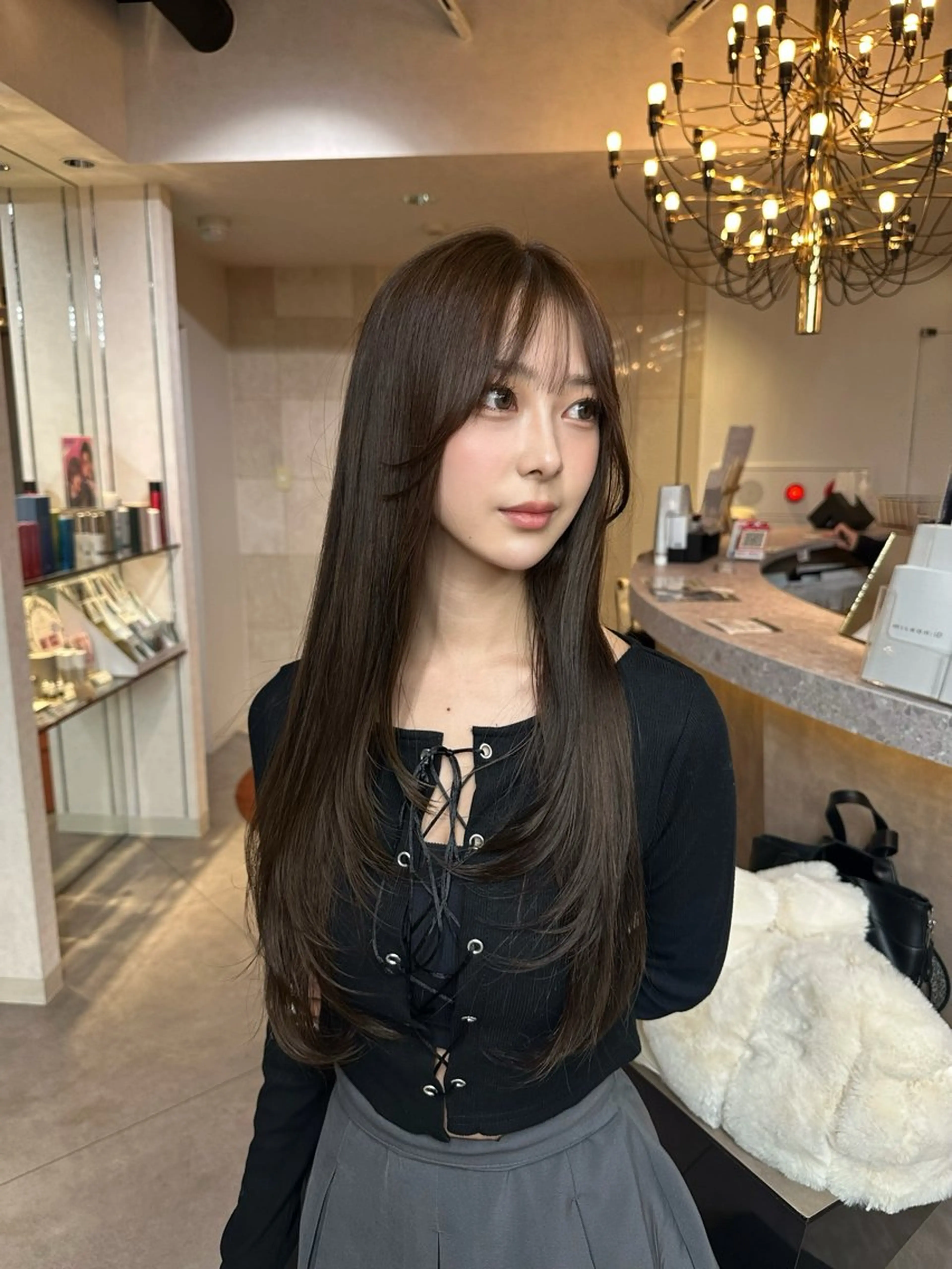 ロング カラー カット ヘアカラー トリートメント 韓国/レイヤー/ 透明感🩶ひかる🩶のヘアスタイル