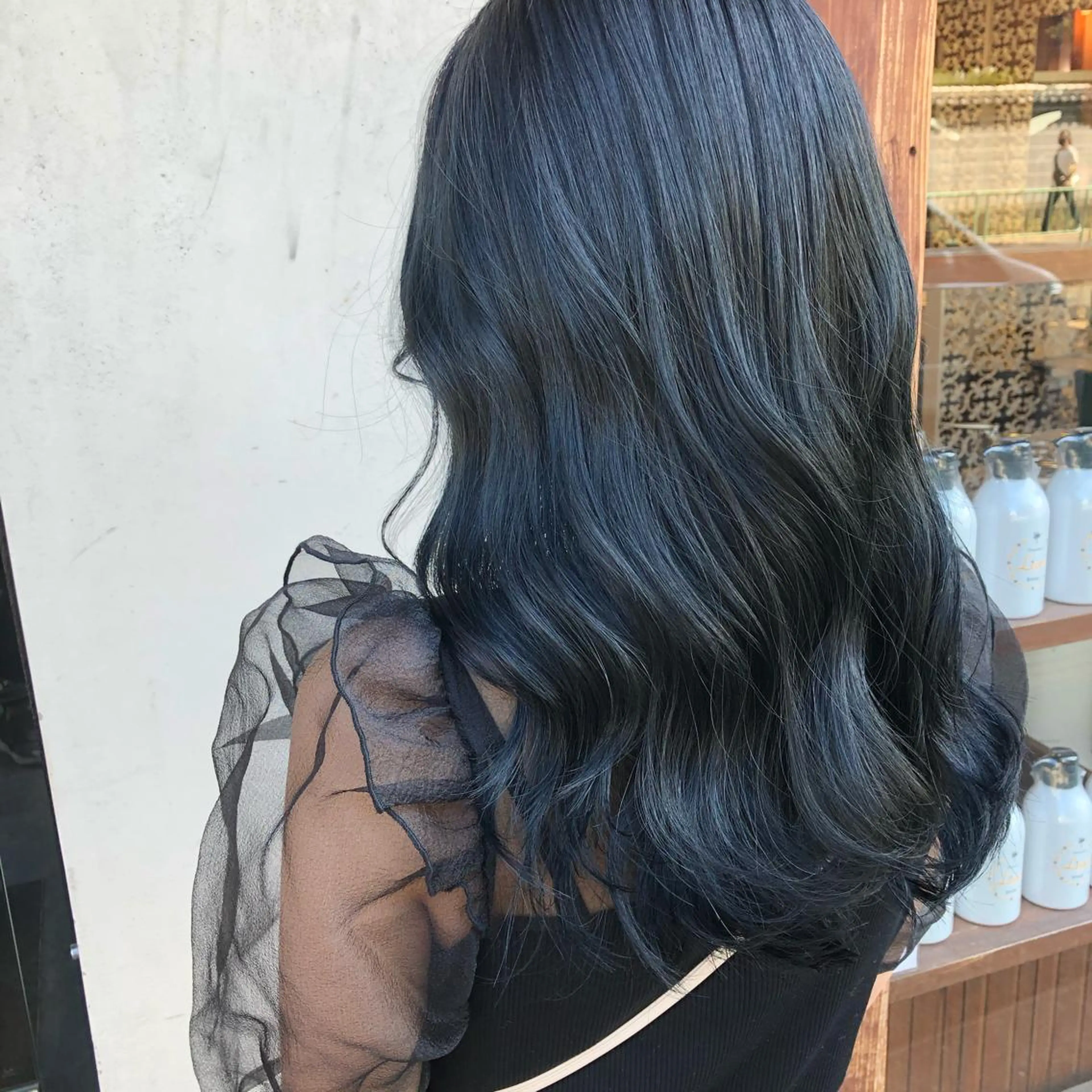 ロング カラー 黒髪 ブルーカラー ブルーブラック あさだ しゅうたろうのヘアスタイル