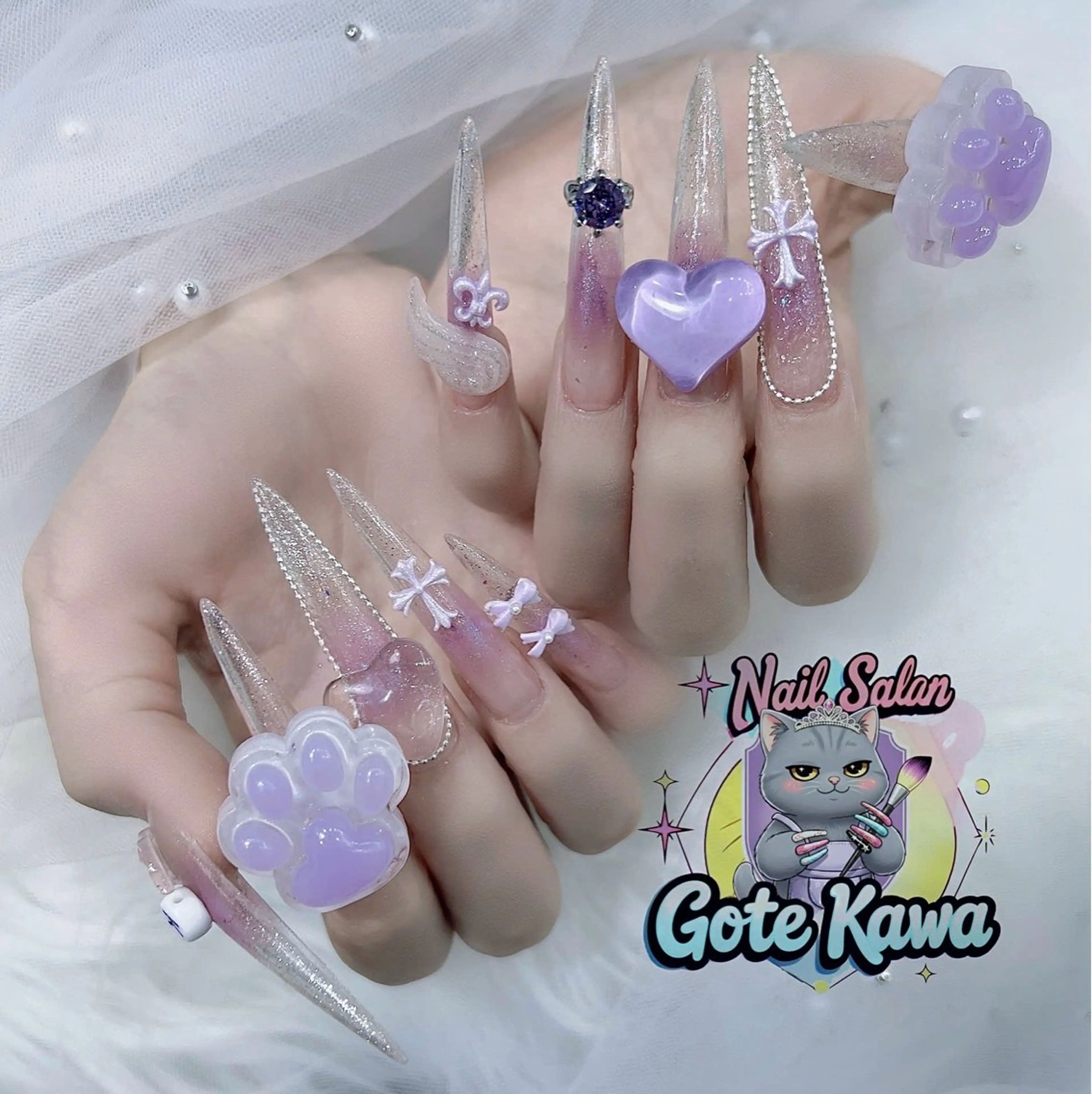 ネイル アートネイル キラキラネイル スカルプネイル Gote Kawa nail salonのネイルデザイン