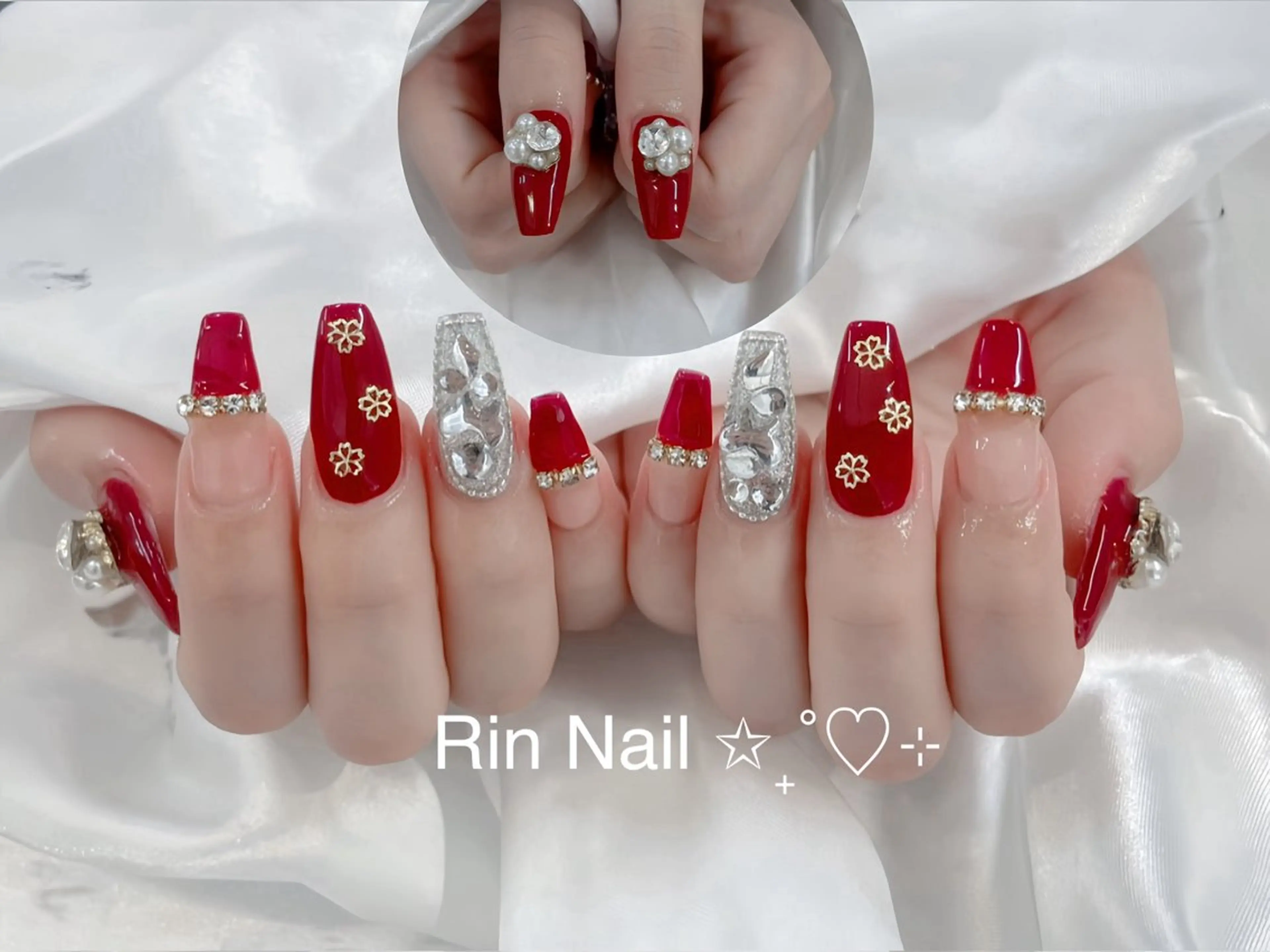 ネイル アートネイル 成人式 ロングネイル ニュアンスネイル スカルプネイル ハンドネイル Rin Nail 新大久保店のネイルデザイン