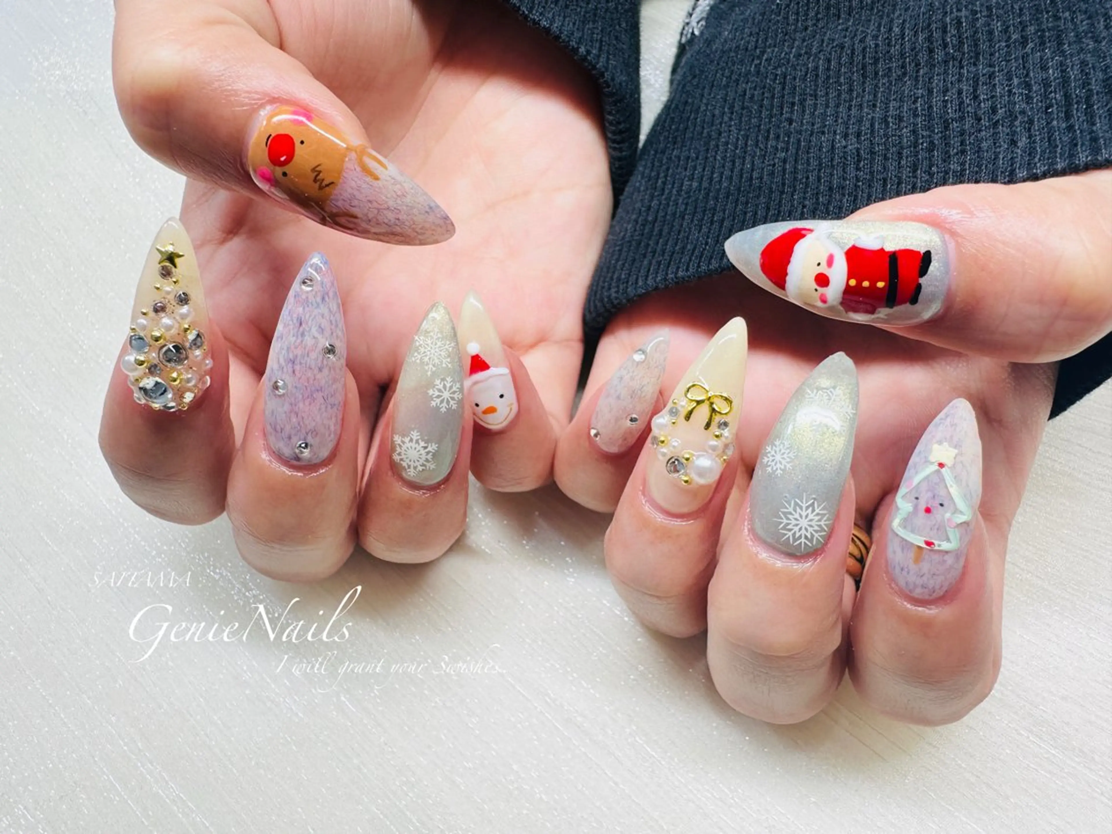 メンズ ネイル アートネイル 氷ネイル・うるうるネイル ロングネイル メンズネイル 持ち込み Genie Nailsのネイルデザイン