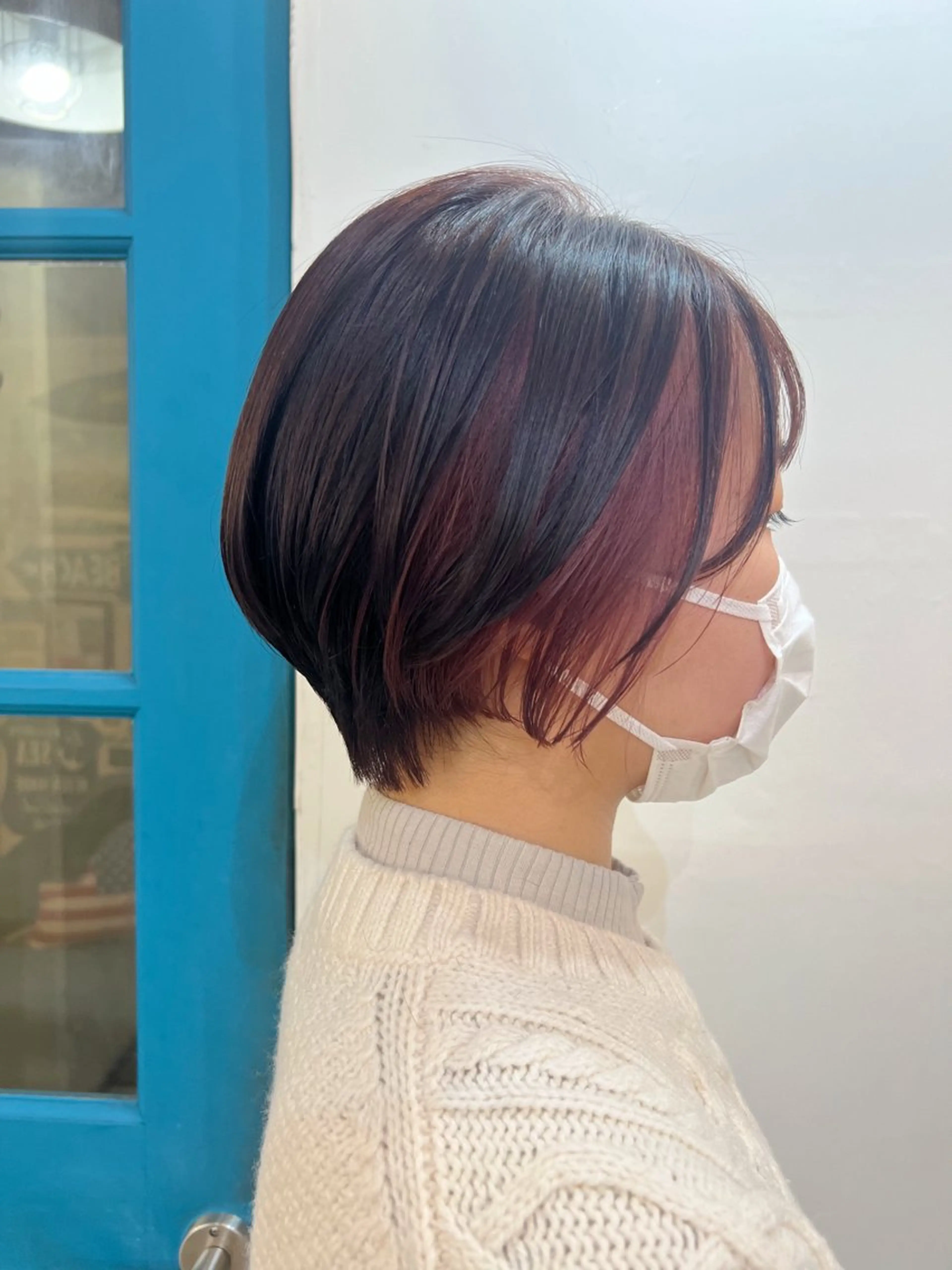 ショート カラー デザインカラー イヤリングカラー ハイライトカラー ボブ 顔周りカット カット ヘアカラー トリートメント KANA/ボブ/ インナーカラー/艶髪のヘアスタイル