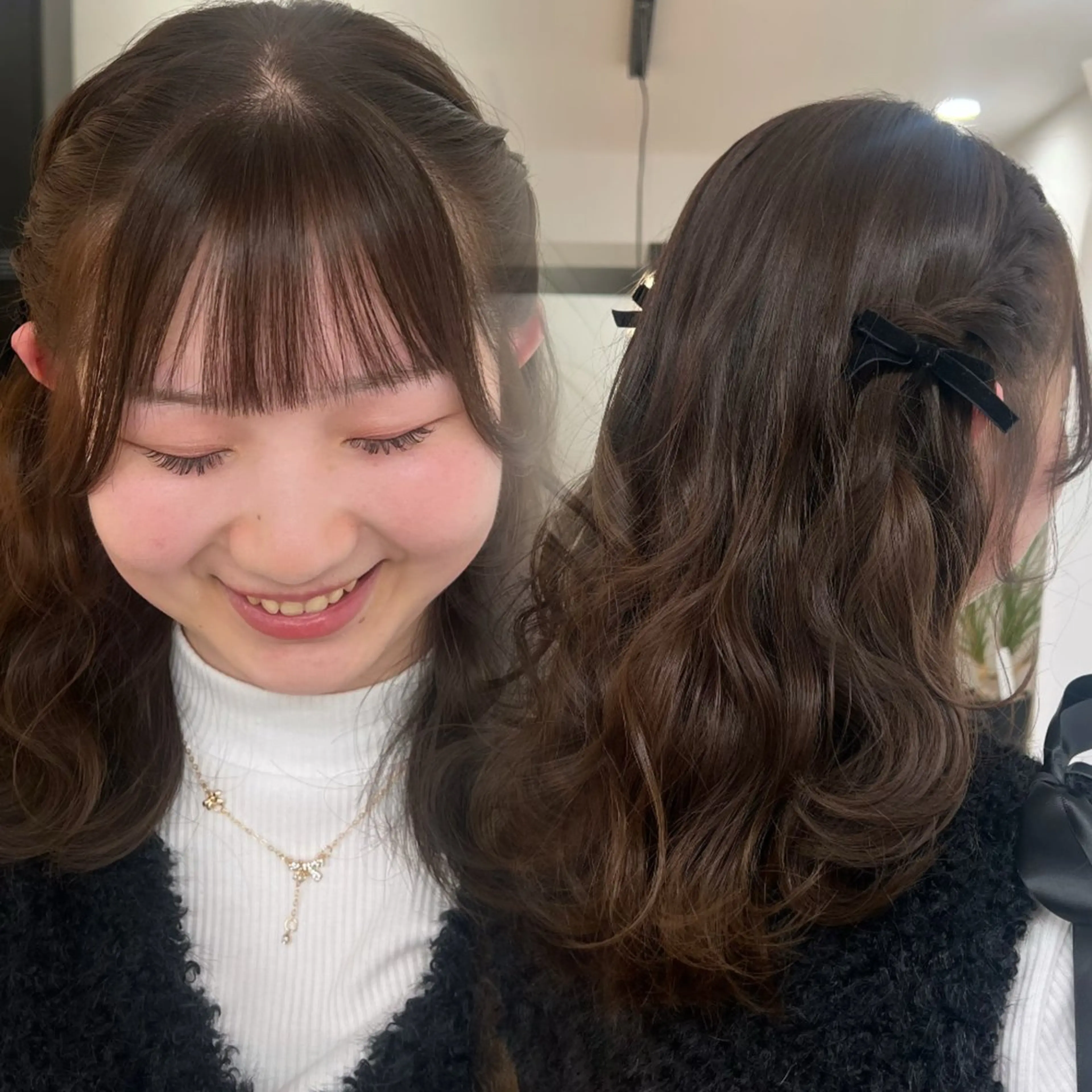 ミディアム カラー ヘアアレンジ ブラウンカラー オレンジ カット ヘアカラー MODEK's 庄内 mikuのヘアスタイル