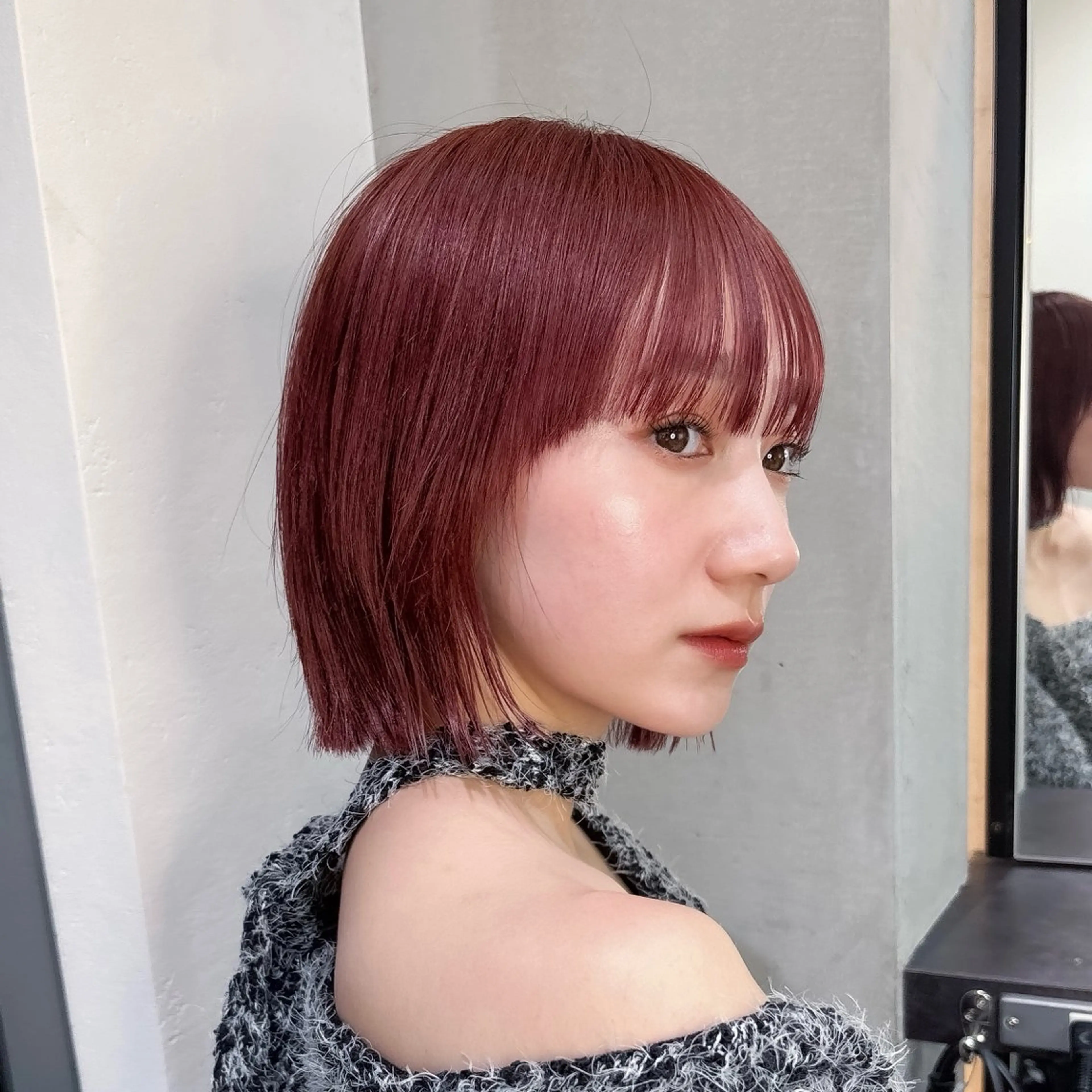 ミディアム ボブ 顔周りカット 小顔カット ヘアカラー トリートメント 🤍aimi🤍 ウルフ/韓国ヘアのヘアスタイル