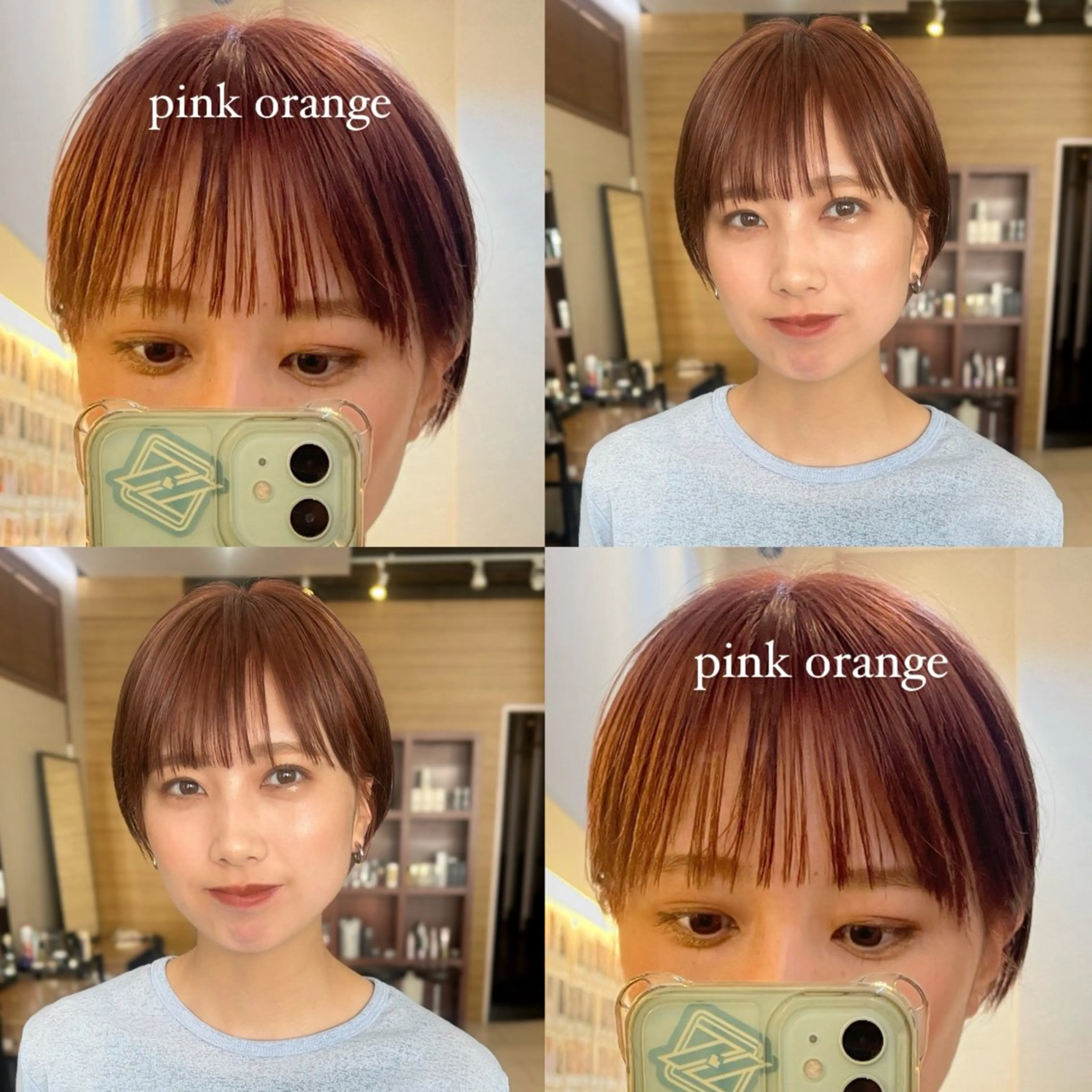 ショート カラー ブリーチ オレンジ ピンクカラー 顔まわり🥨レイヤー /透明感/水口舞奈のヘアスタイル