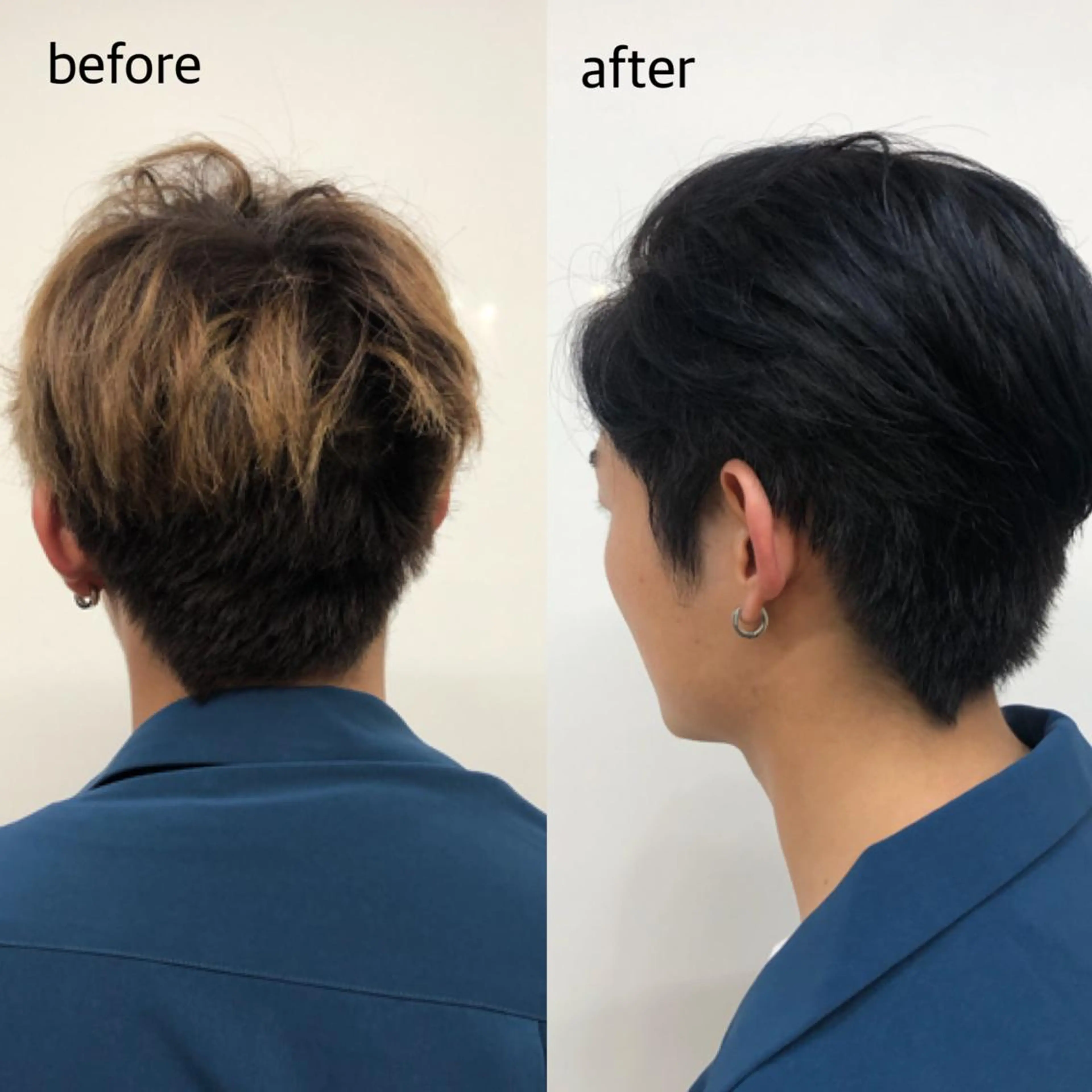 ショート カラー メンズ メンズブリーチ ブリーチ ネイビーカラー カット ヘアカラー トリートメント 桑原 菜摘のヘアスタイル