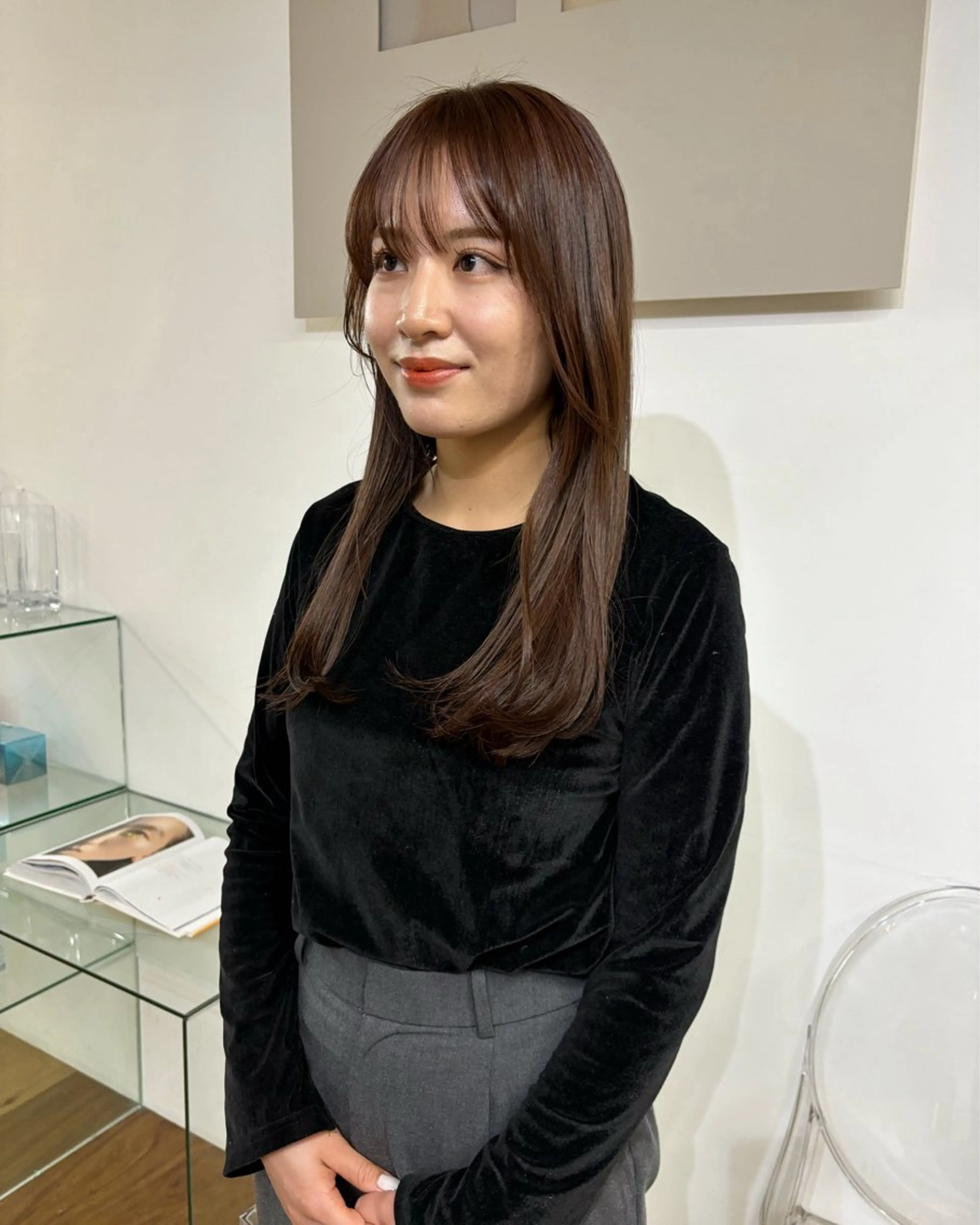 ロング カラー ブラウンカラー 髪質改善 柔らかストレートと ツヤカラー/和田陽向のヘアスタイル