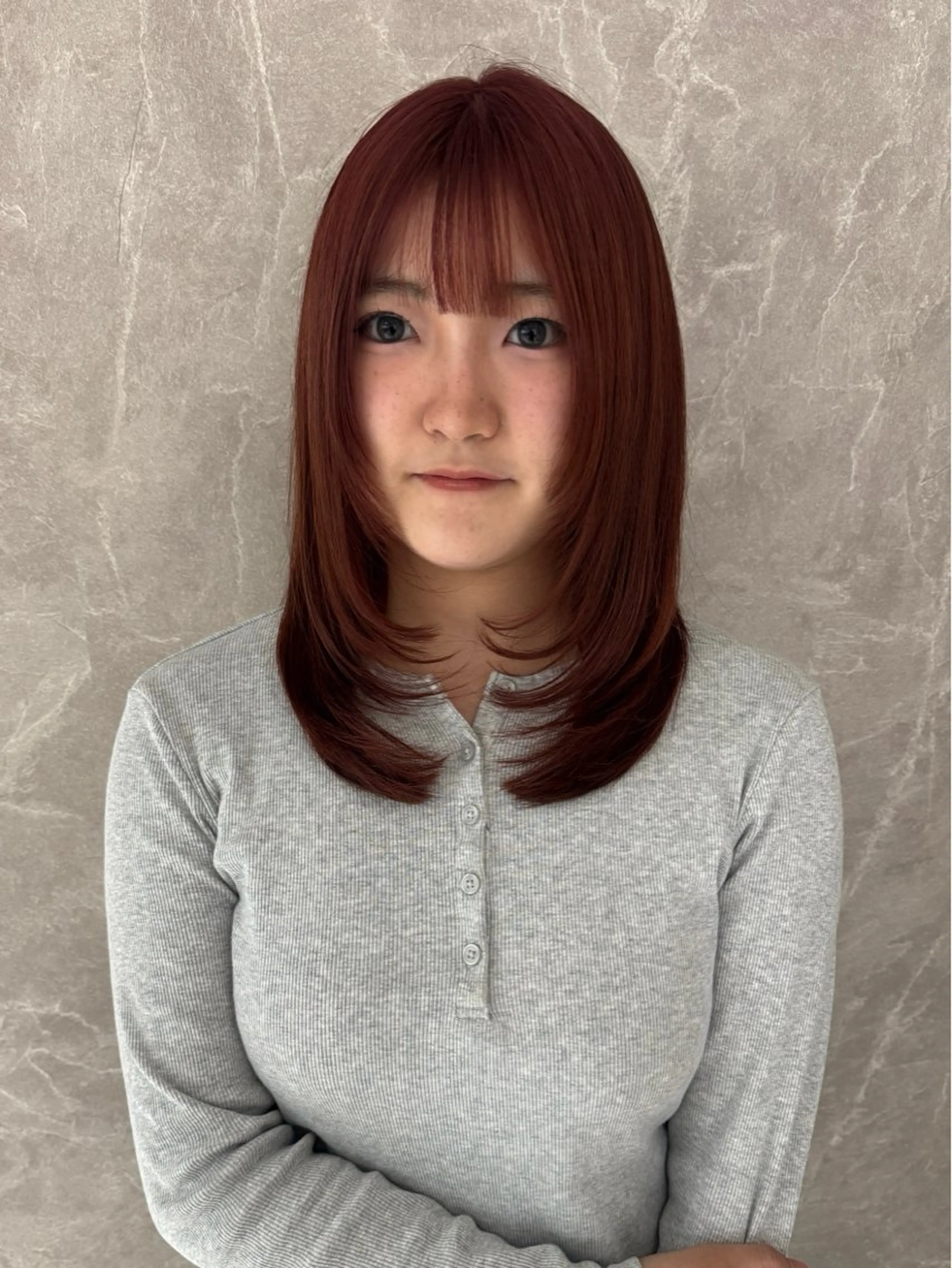 ミディアム カット ヘアカラー トリートメント 顔まわりカット/ボブ レイヤー/今城愛友花のヘアスタイル