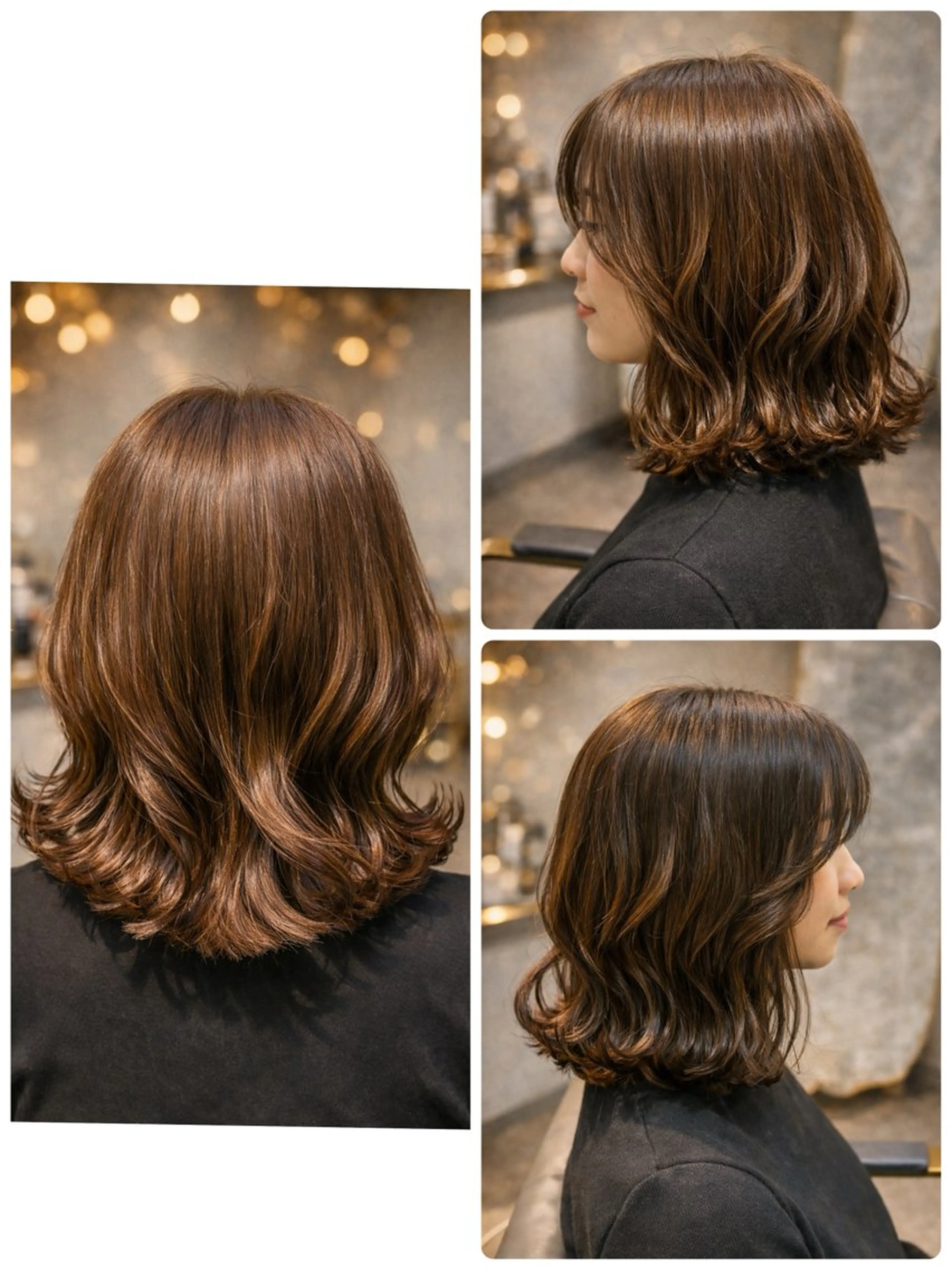 ミディアム ボブレイヤー ミディアムパーマ ボブ ハイライト 髪質改善 カット ヘアカラー トリートメント 髪質改善/縮毛矯正/ 美髪/個室/ハラのヘアスタイル