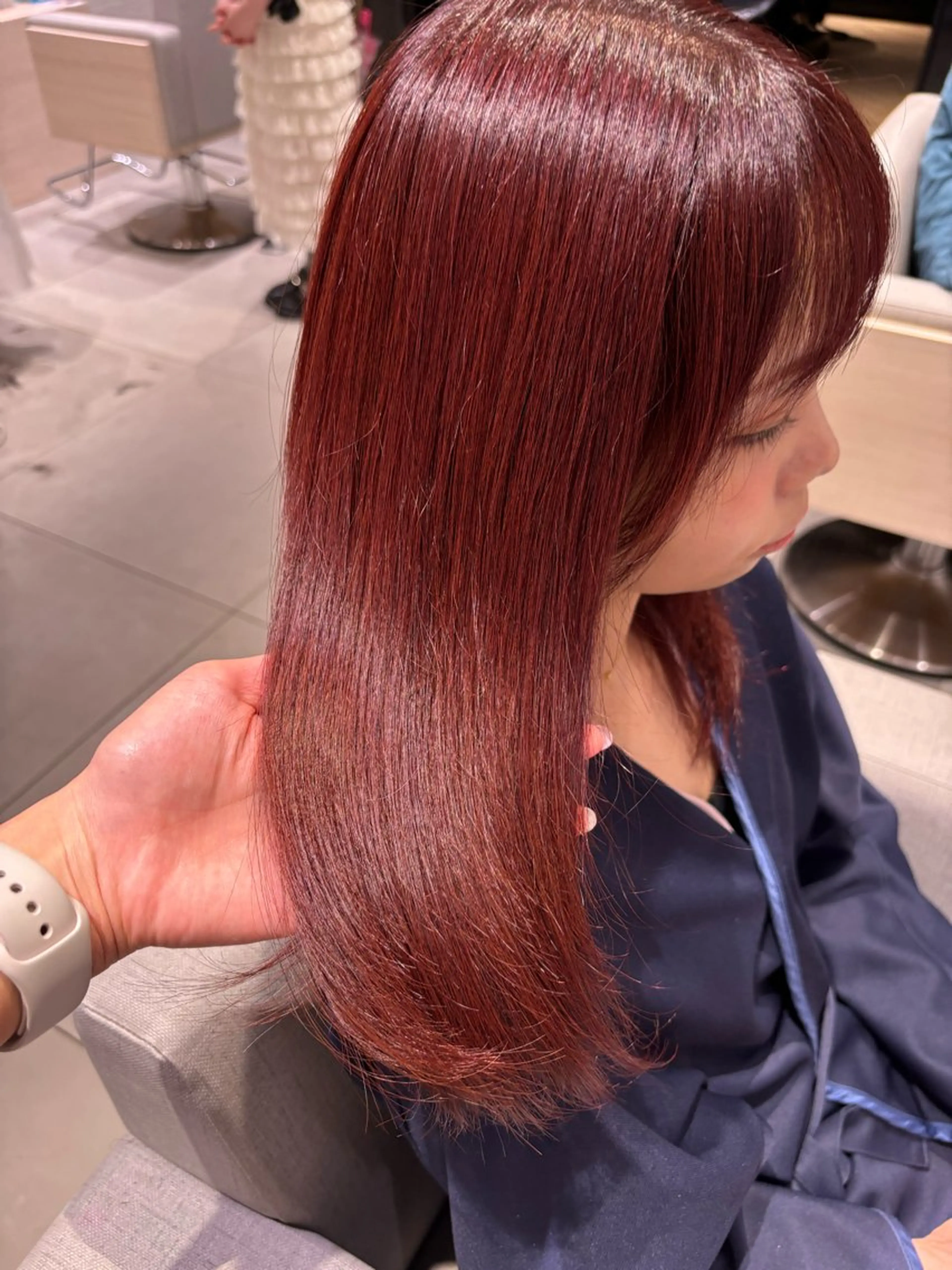 ミディアム カラー ブリーチ ボルドーカラー ブリーチなしカラー レッドカラー ヘアカラー トリートメント 銀座/韓国レイヤー/ 艶カラー🍓原田侑依のヘアスタイル