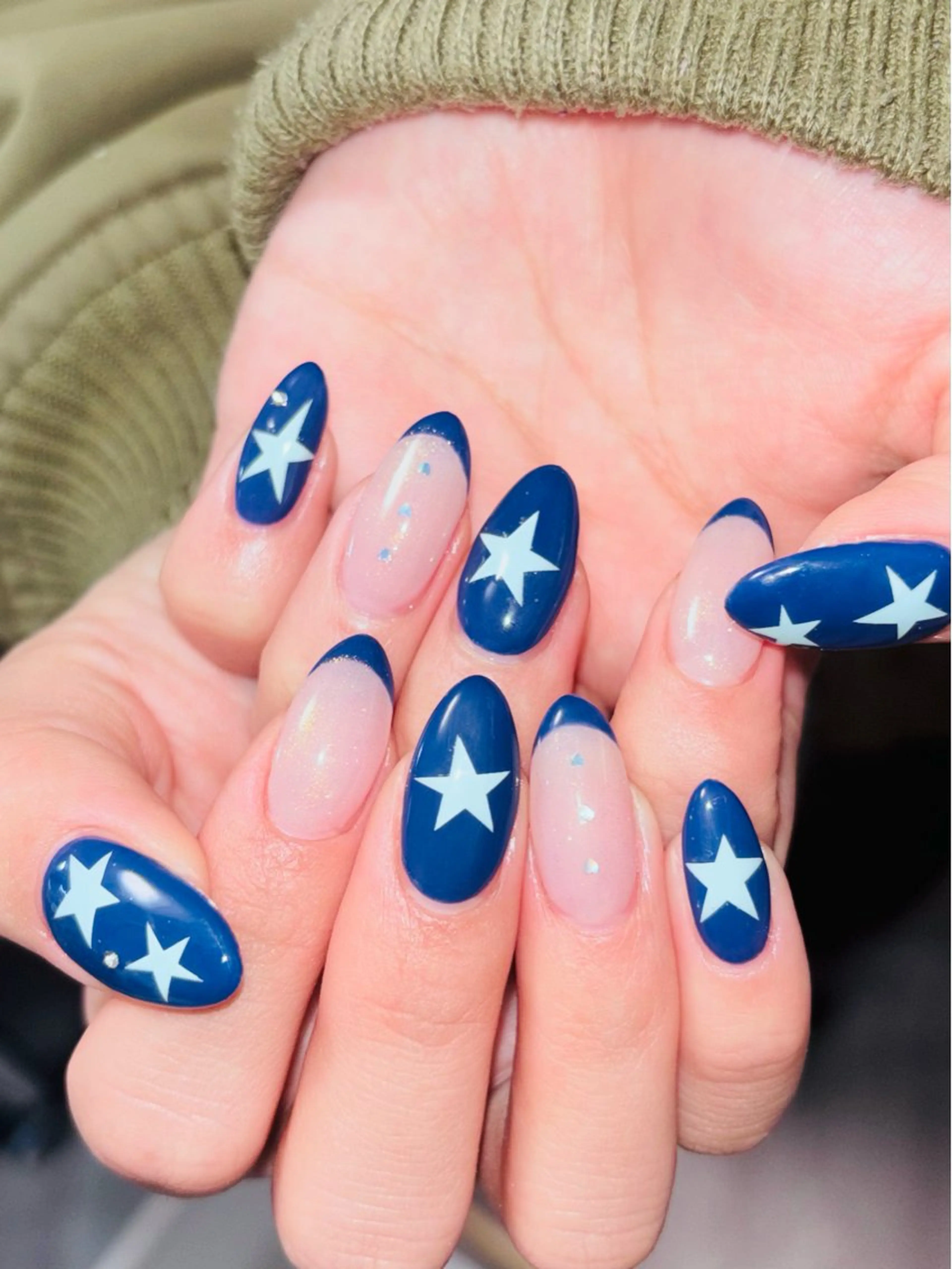 ネイル ブルー フレンチネイル シンプルネイル 銀河屋 の猫のネイルデザイン