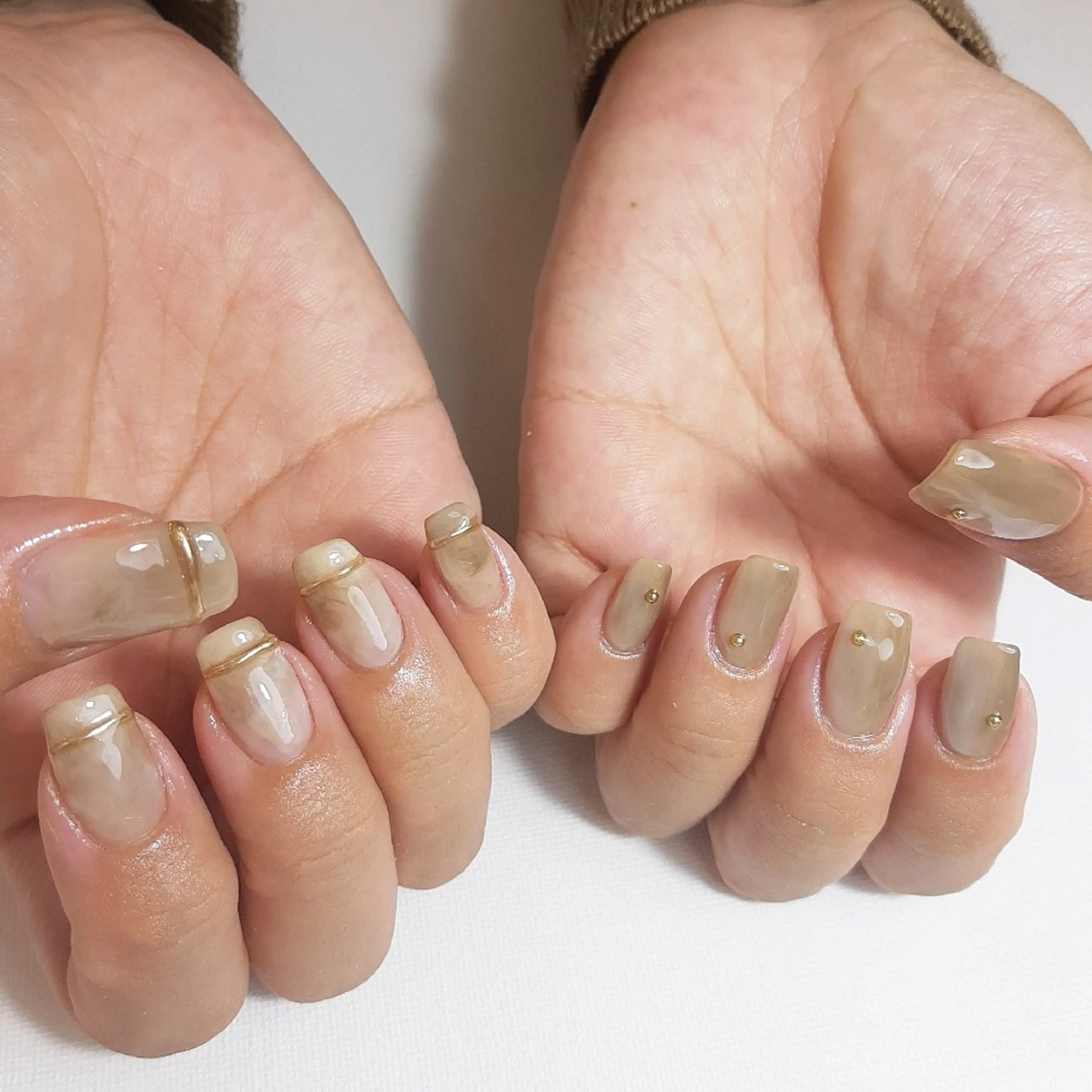 ネイル ブラウン ジェルネイル 持ち込み ニュアンスネイル ショートネイル owlnail /持込みデザイン専門のネイルデザイン