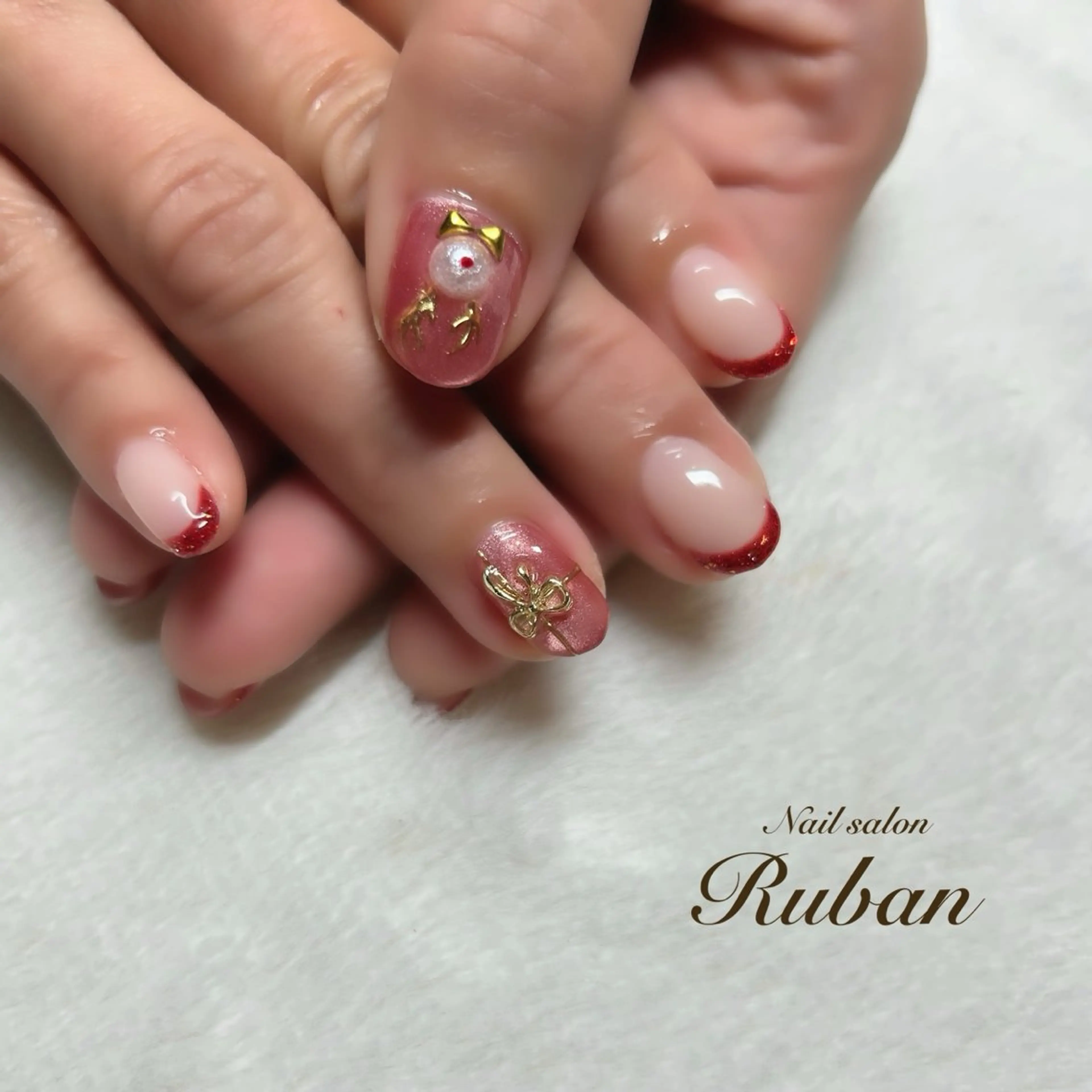 ネイル フラッシュネイル フレンチネイル マグネットネイル 冬ネイル クリスマス Nail salon Rubanのネイルデザイン