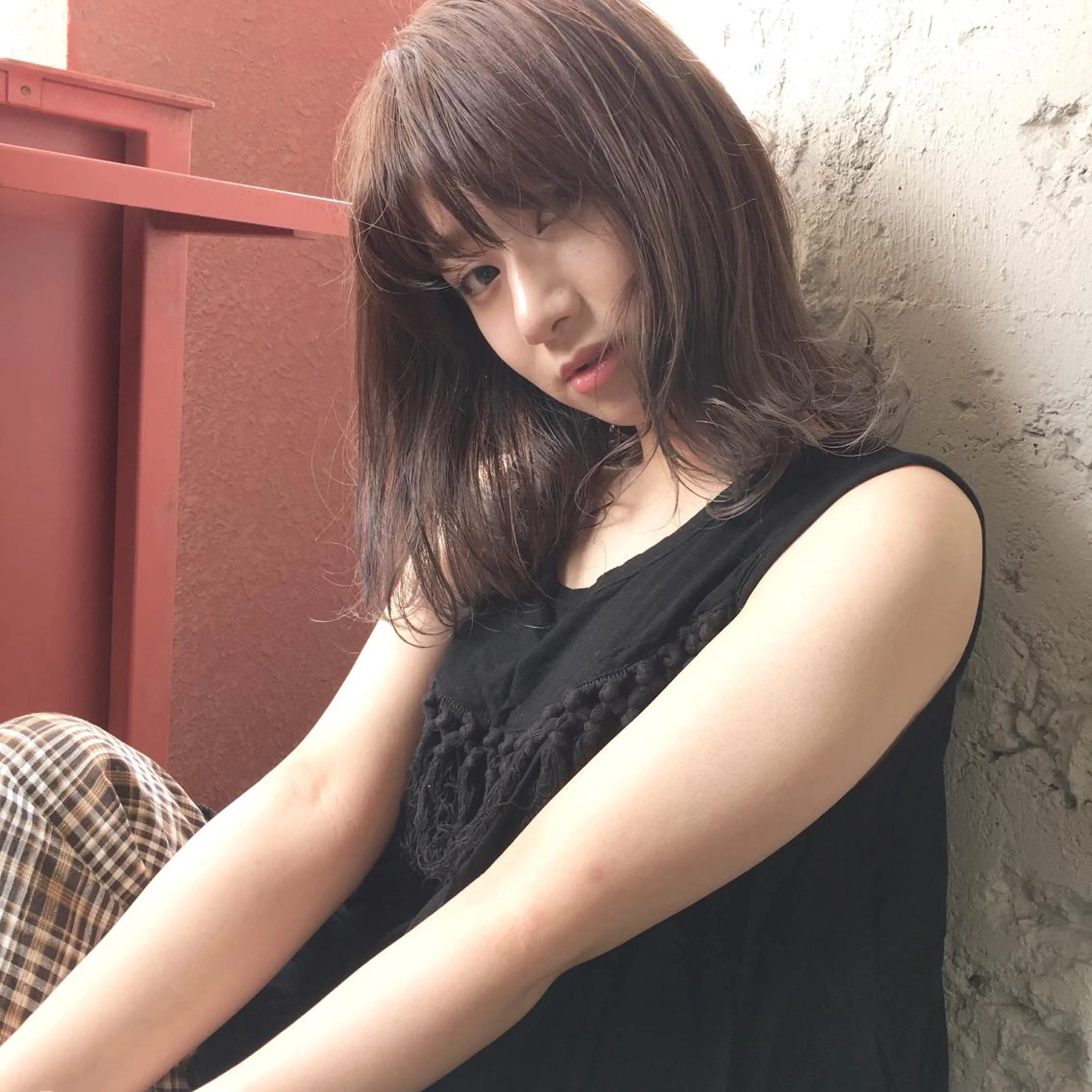 ミディアム カラー アッシュ ダブルカラー 外ハネヘア 薬院:今泉/上川美幸 ボブ/顔周りレイヤーのヘアスタイル