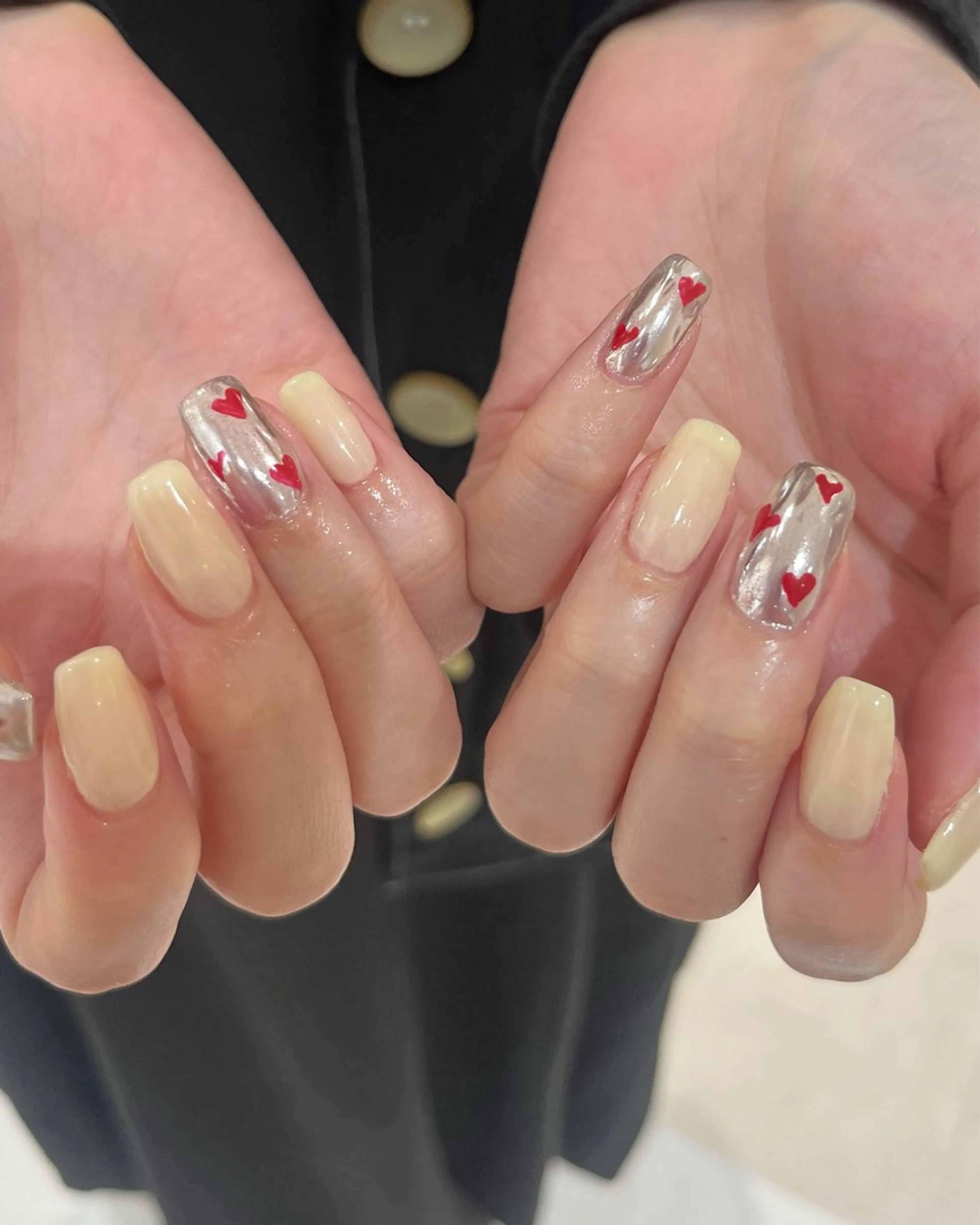 ネイル ハート ミラーネイル ハンドネイル kanatsu yorikoのネイルデザイン