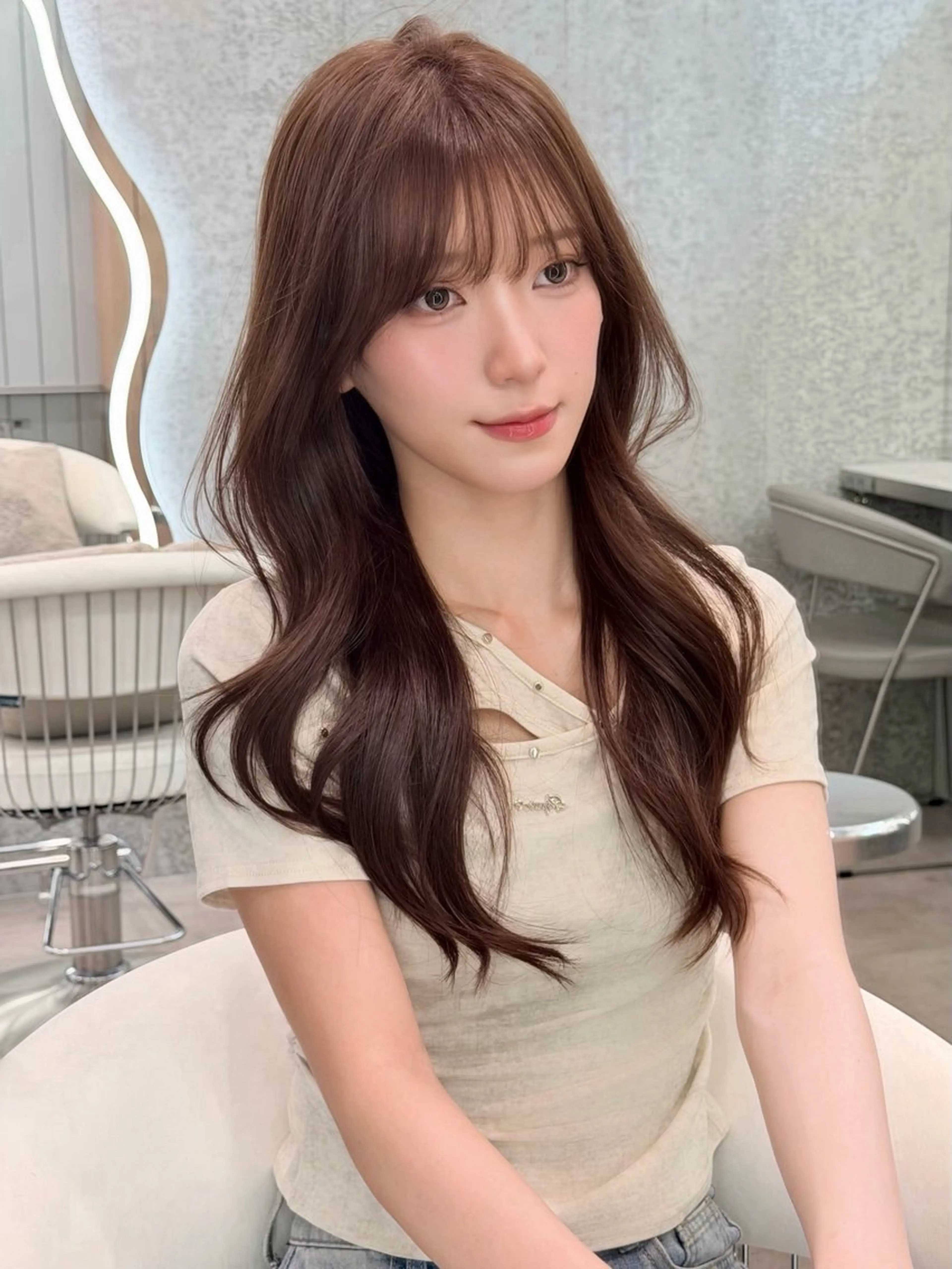 ロング カラー ヘアアレンジ ブリーチ 透明感カラー 顔まわりレイヤー 顔周りカット ハッシュカット カット ヘアカラー トリートメント ヘアセット 大宮縮毛矯正🩵 レイヤー 佐藤和のヘアスタイル