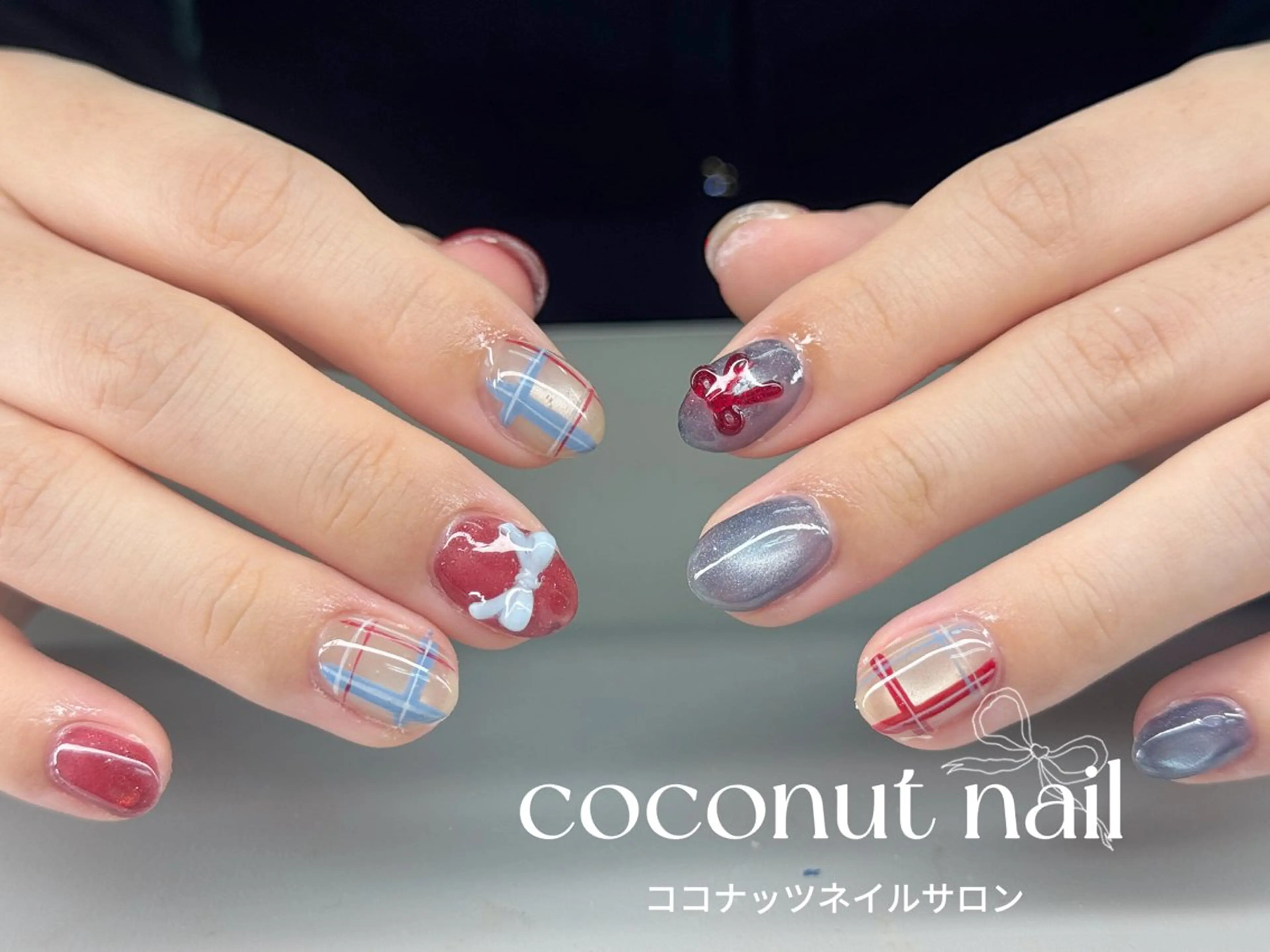 ネイル べっ甲ネイル フレンチネイル キラキラネイル マグネットネイル 大理石ネイル(マーブル) ハンドネイル 神田 ココナッツのネイルデザイン