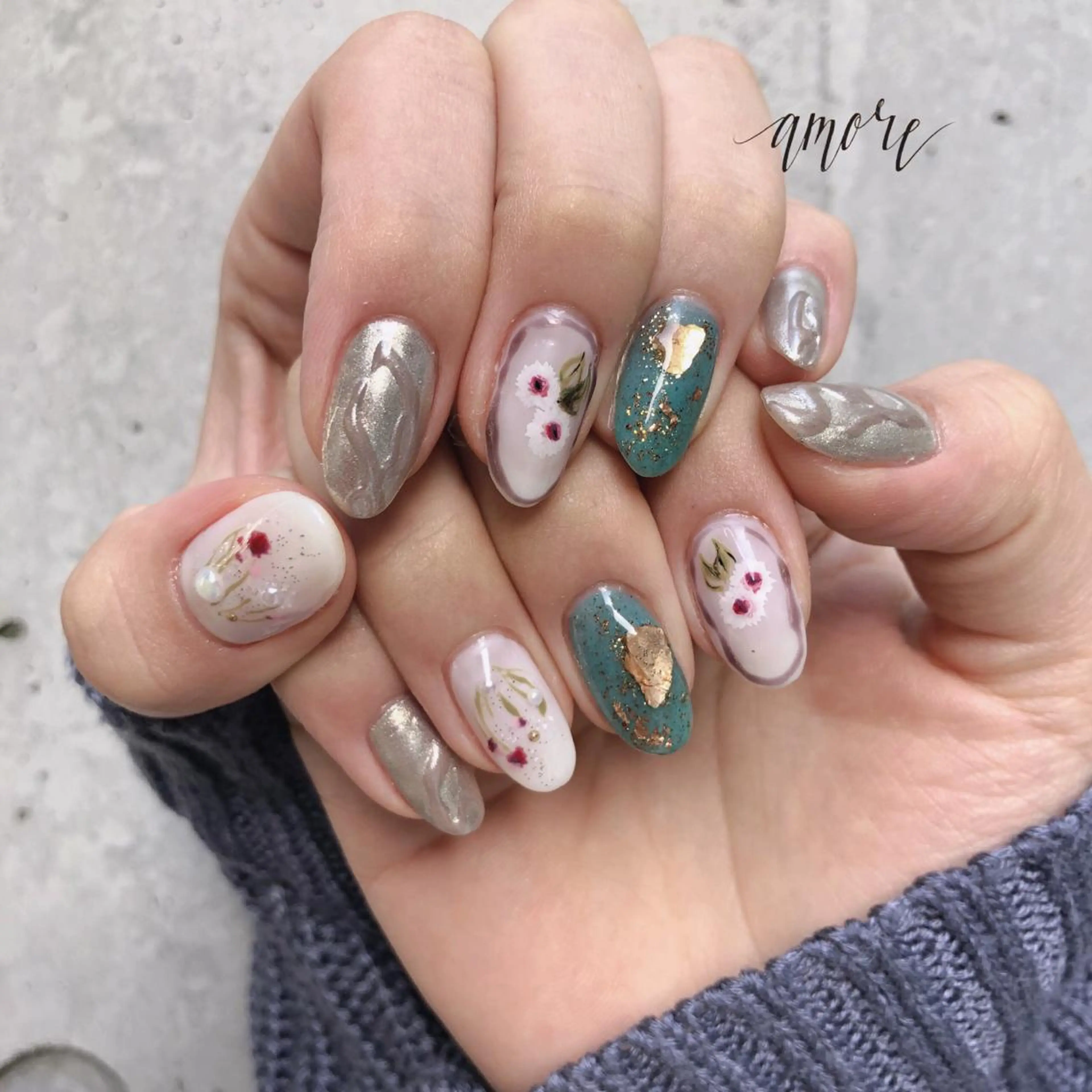 ネイル アートネイル ジェルネイル ミラーネイル ニュアンスネイル 春ネイル You kyehwaのネイルデザイン