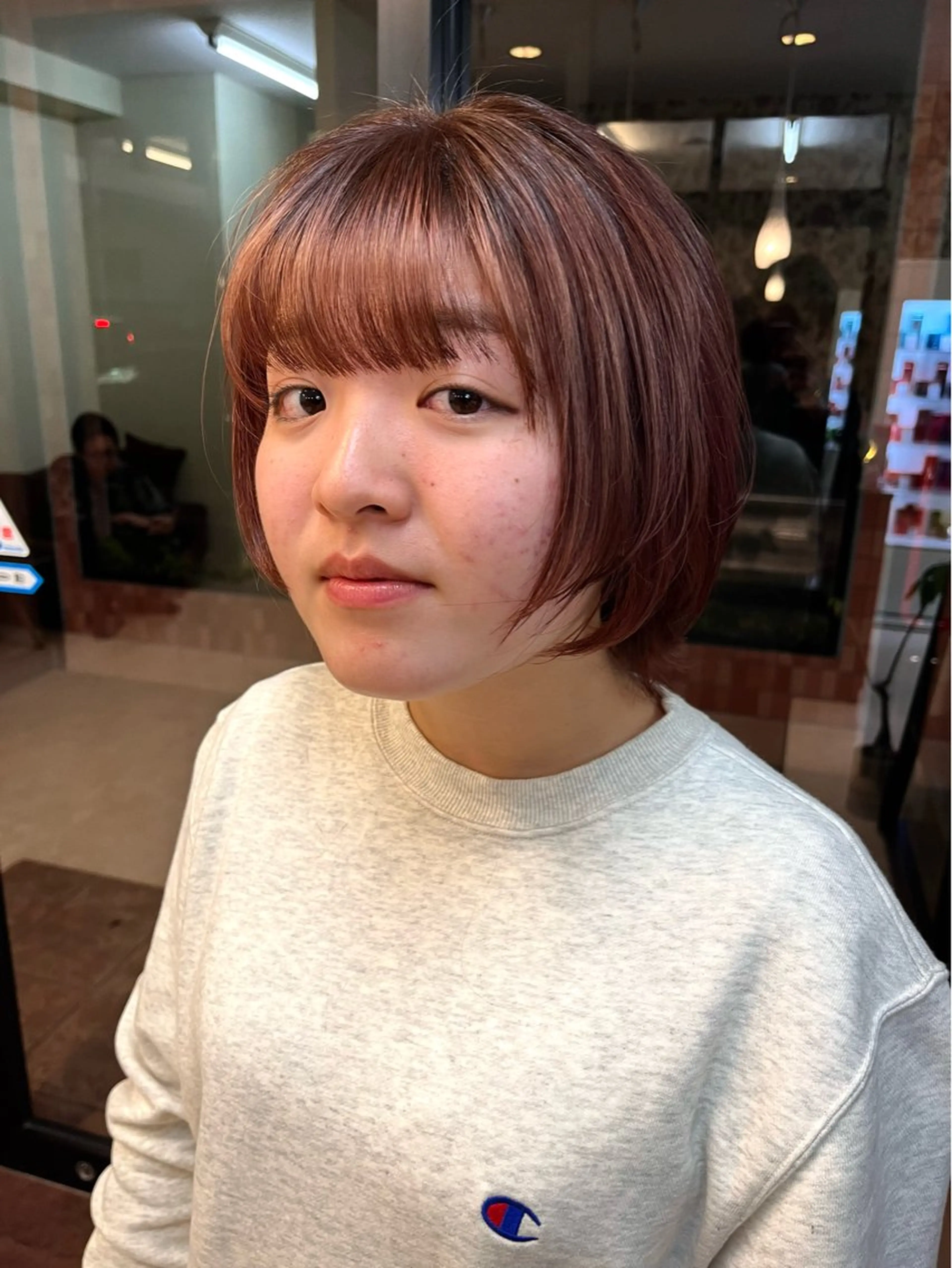 ショート カラー ブラウンカラー デザインカラー ピンクカラー ピンクブラウン カット ヘアカラー 樋口智士/倉敷/中庄 /縮毛矯正/髪質改善のヘアスタイル
