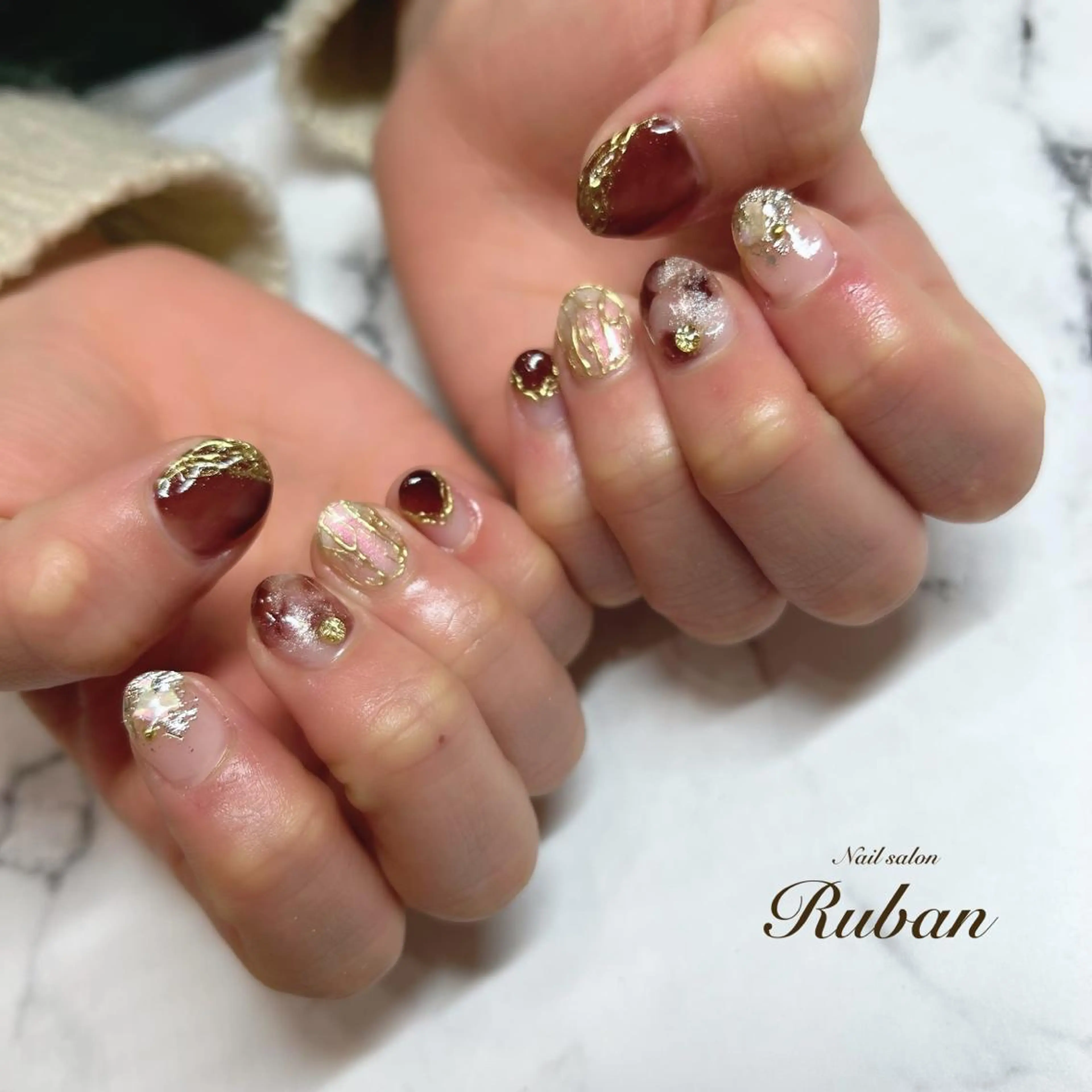ネイル ブラウン ニュアンスネイル Nail salon Rubanのネイルデザイン