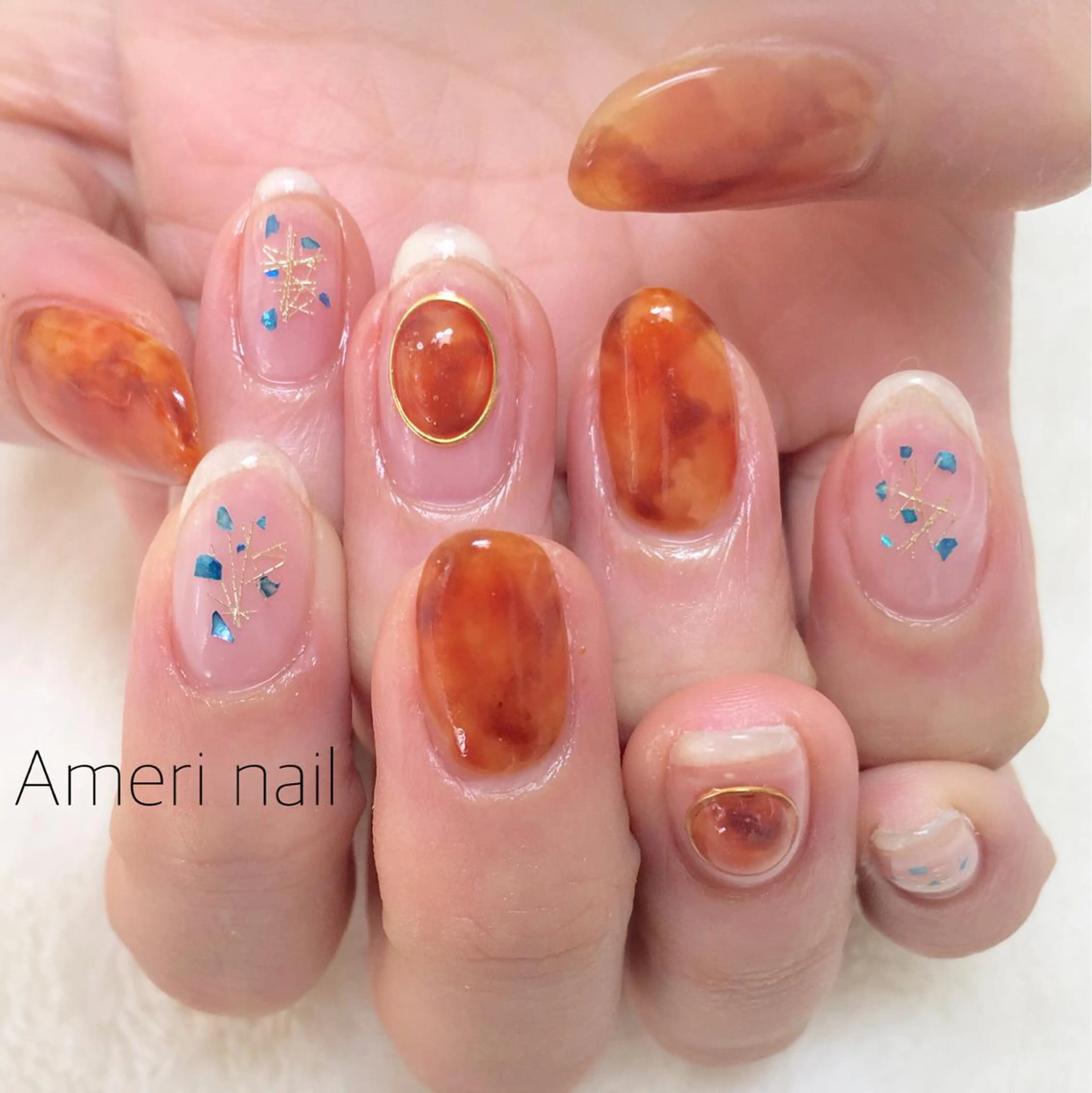 ネイル べっ甲ネイル クリアネイル Ameri nail /UKIのネイルデザイン