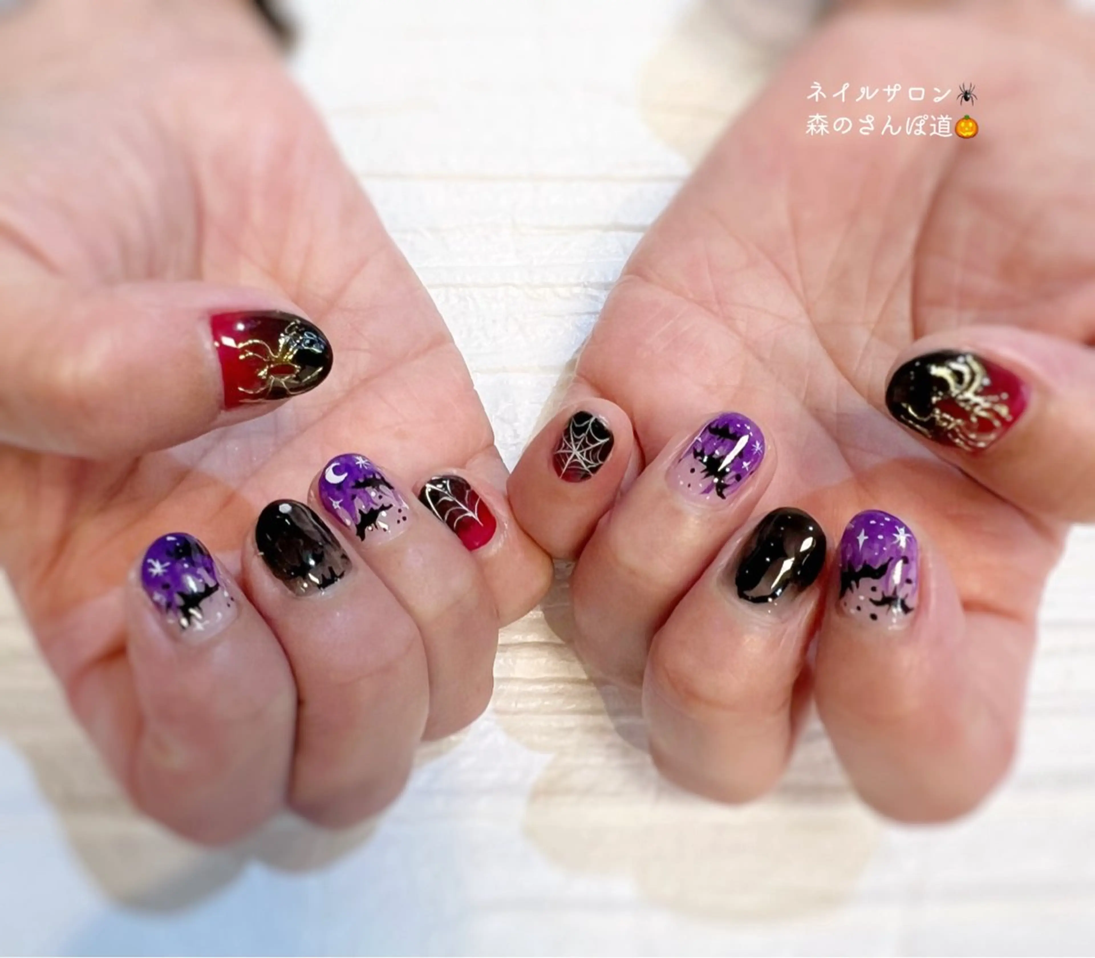 ネイル ハンドネイル ショートネイル 森のさんぽ道のネイルデザイン