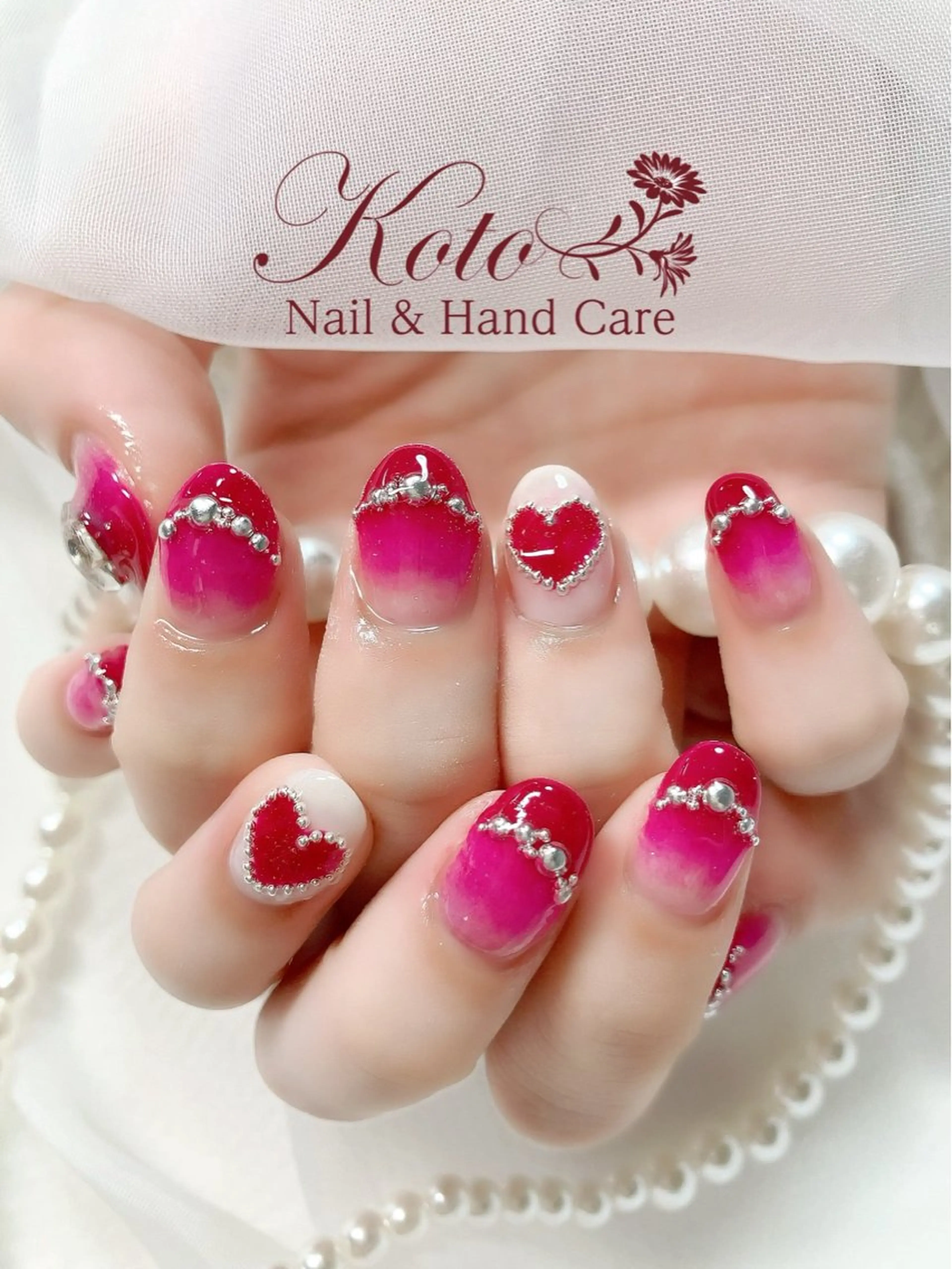 ネイル 長さ出し ジェルネイル ハート 持ち込み ニュアンスネイル ハンドネイル Nail Salon KOTOのネイルデザイン