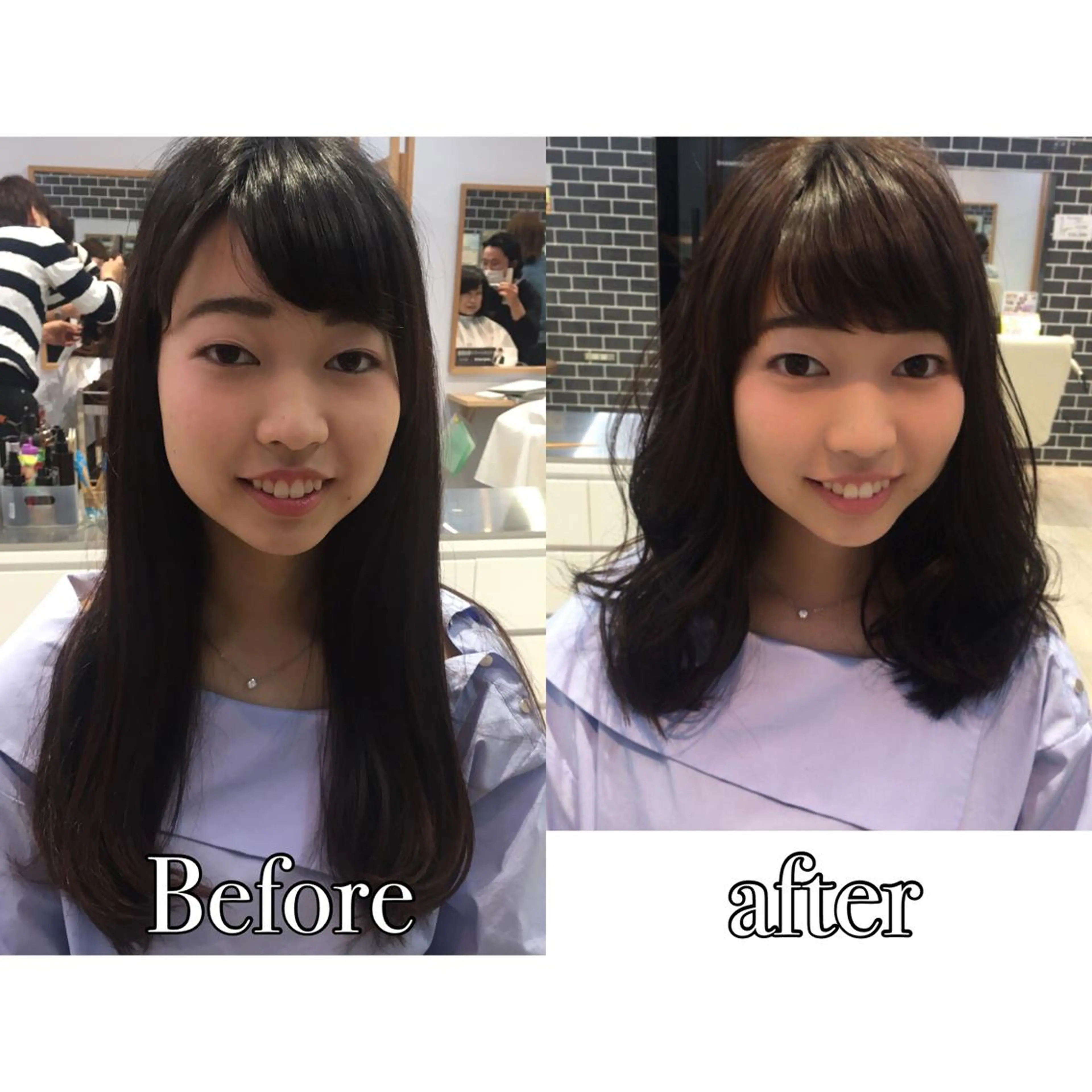 セミロング カラー ブラウンカラー ダークブラウン サイドバング 小顔カット 中村 美穂のヘアスタイル