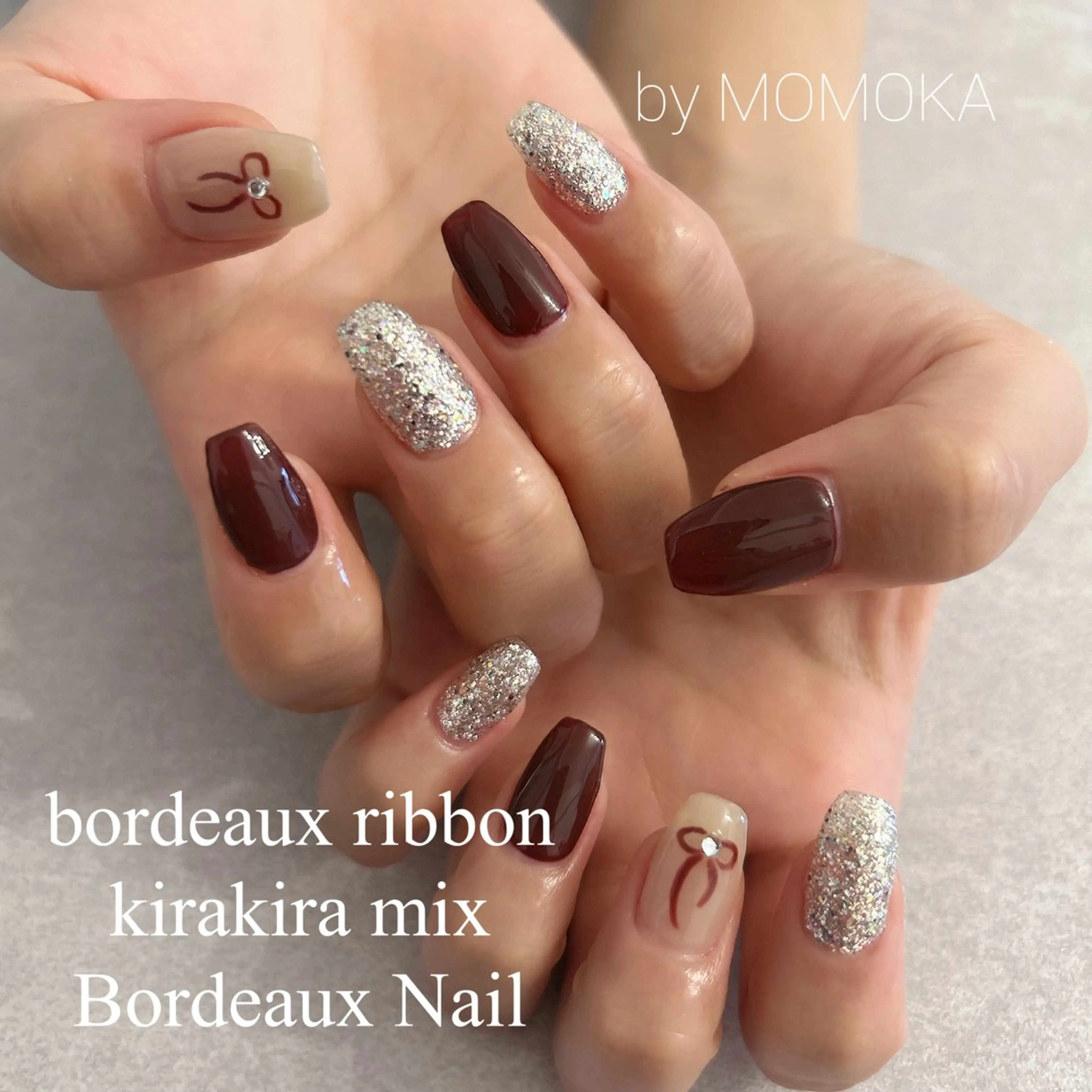 ネイル リボン ハンドネイル Momo nailsalonのネイルデザイン
