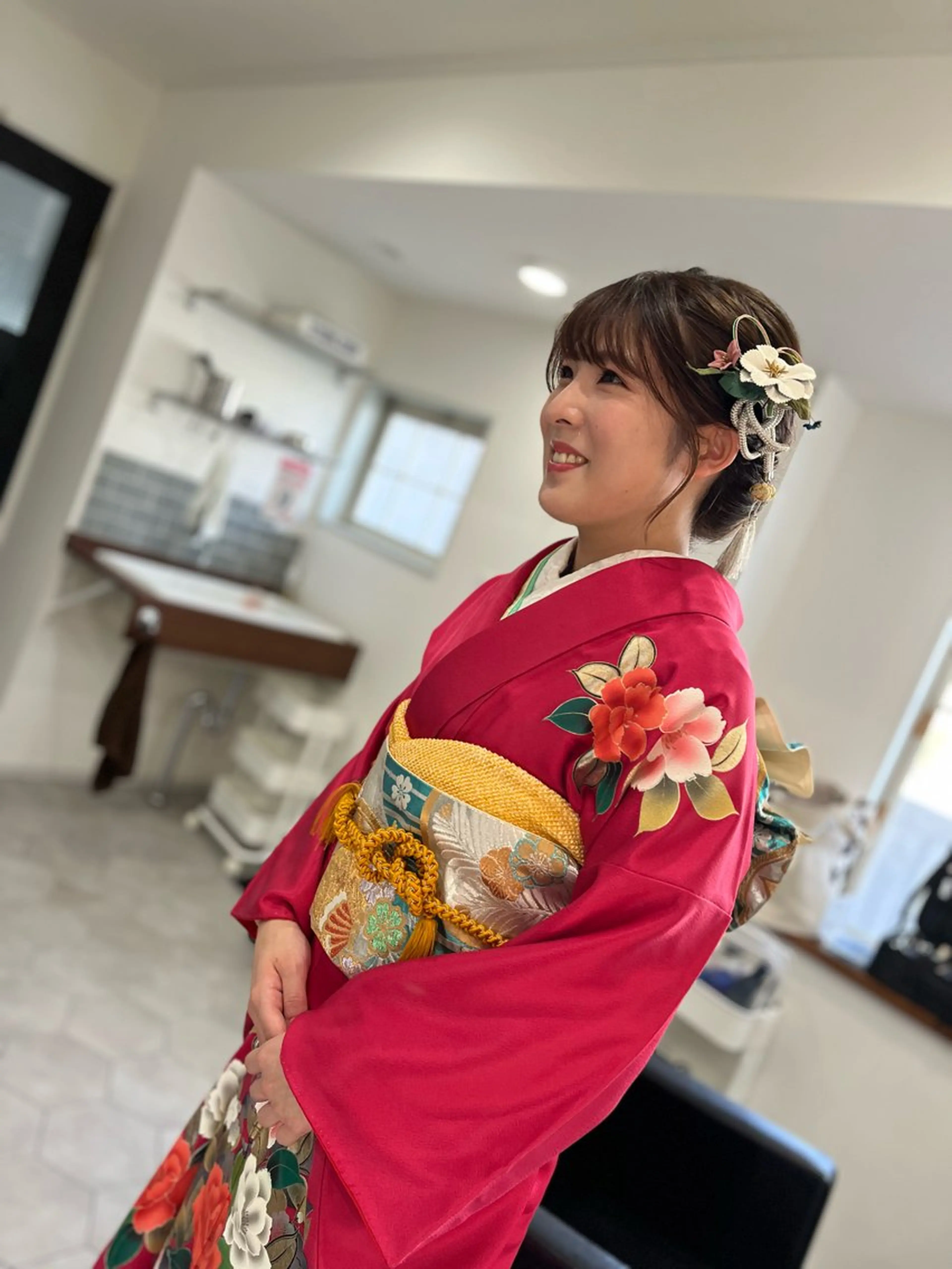 セミロング ヘアアレンジ 成人式 着付け 早朝✨ヘアセット 着付け/清水玲歌のヘアスタイル