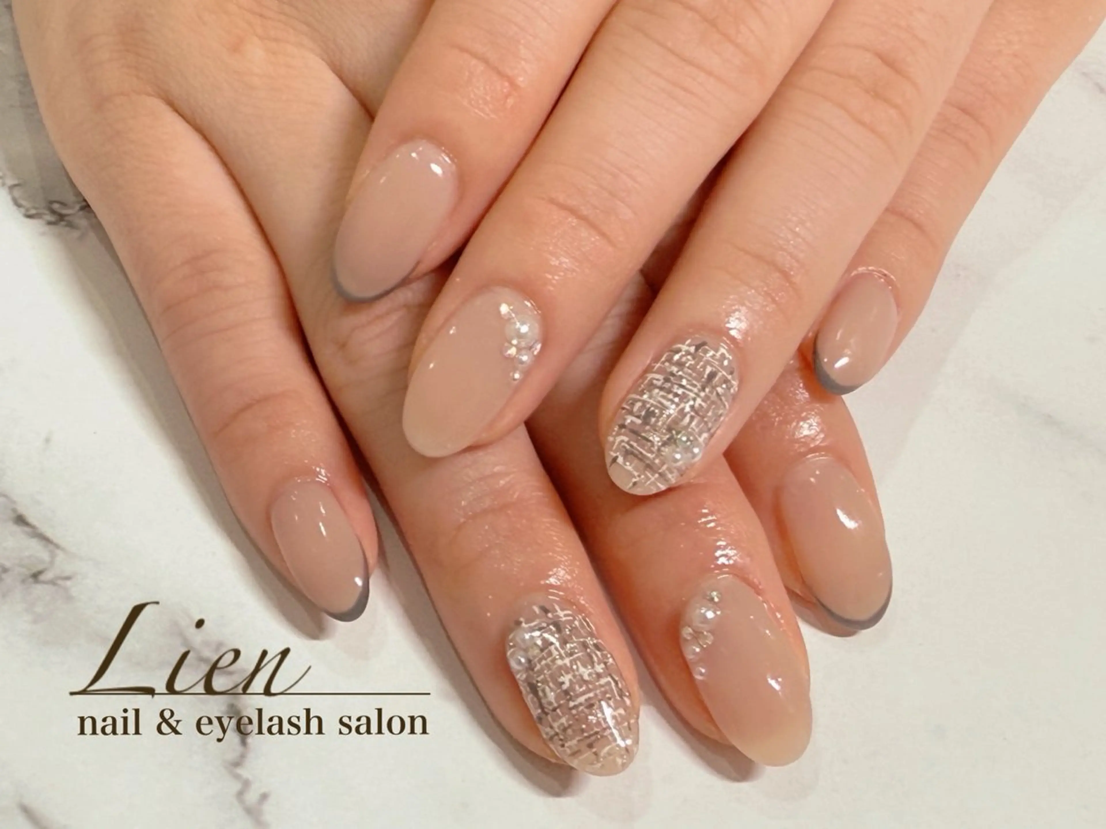 ネイル 長さ出し フットネイル フレンチネイル ジェルネイル ガラスフレンチ ハンドネイル Lien（リアン） 銀座駅6分のネイルデザイン