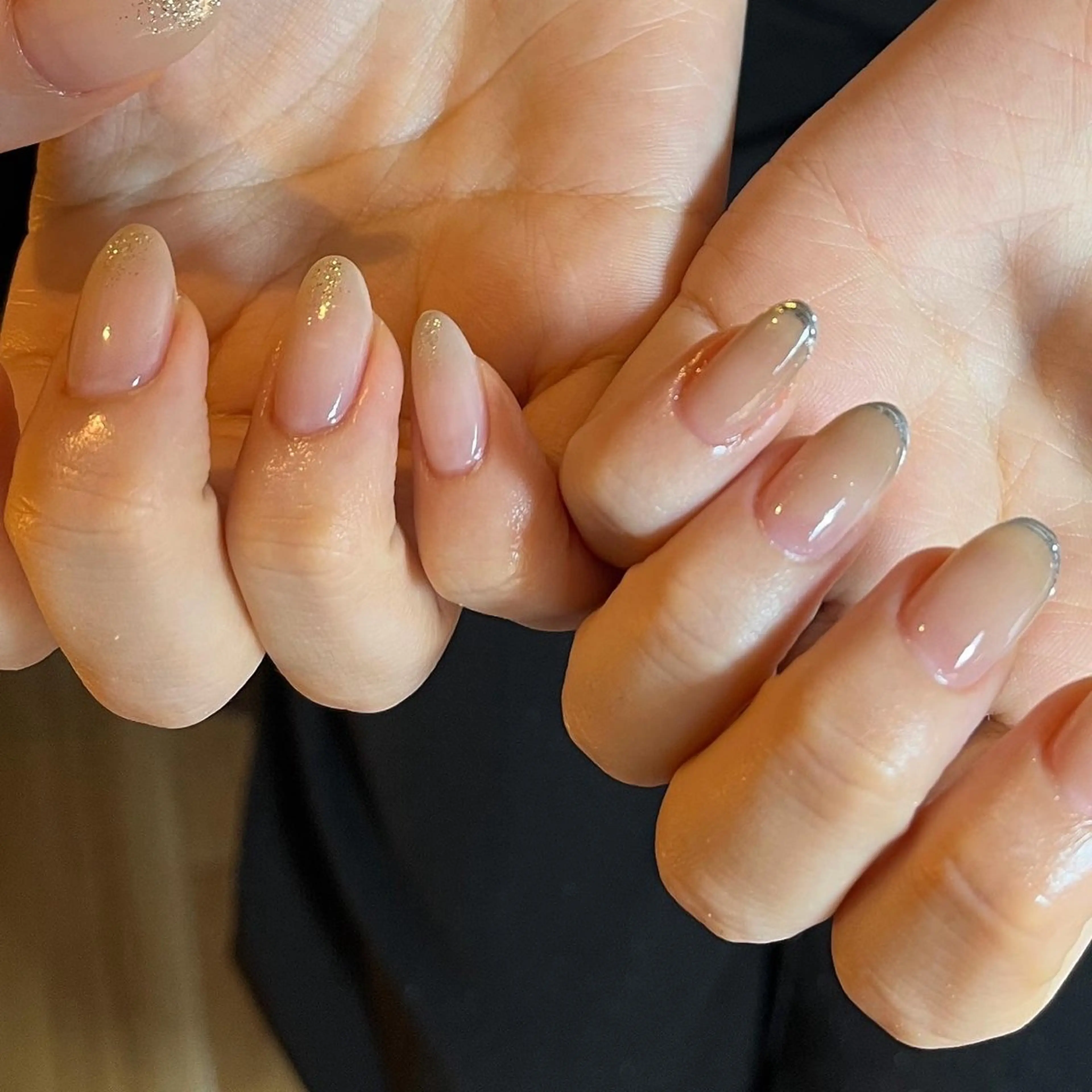 ネイル ラメ(グリッター) シンプルネイル フリーランス¨̮⃝ ネイリストOKADAのネイルデザイン